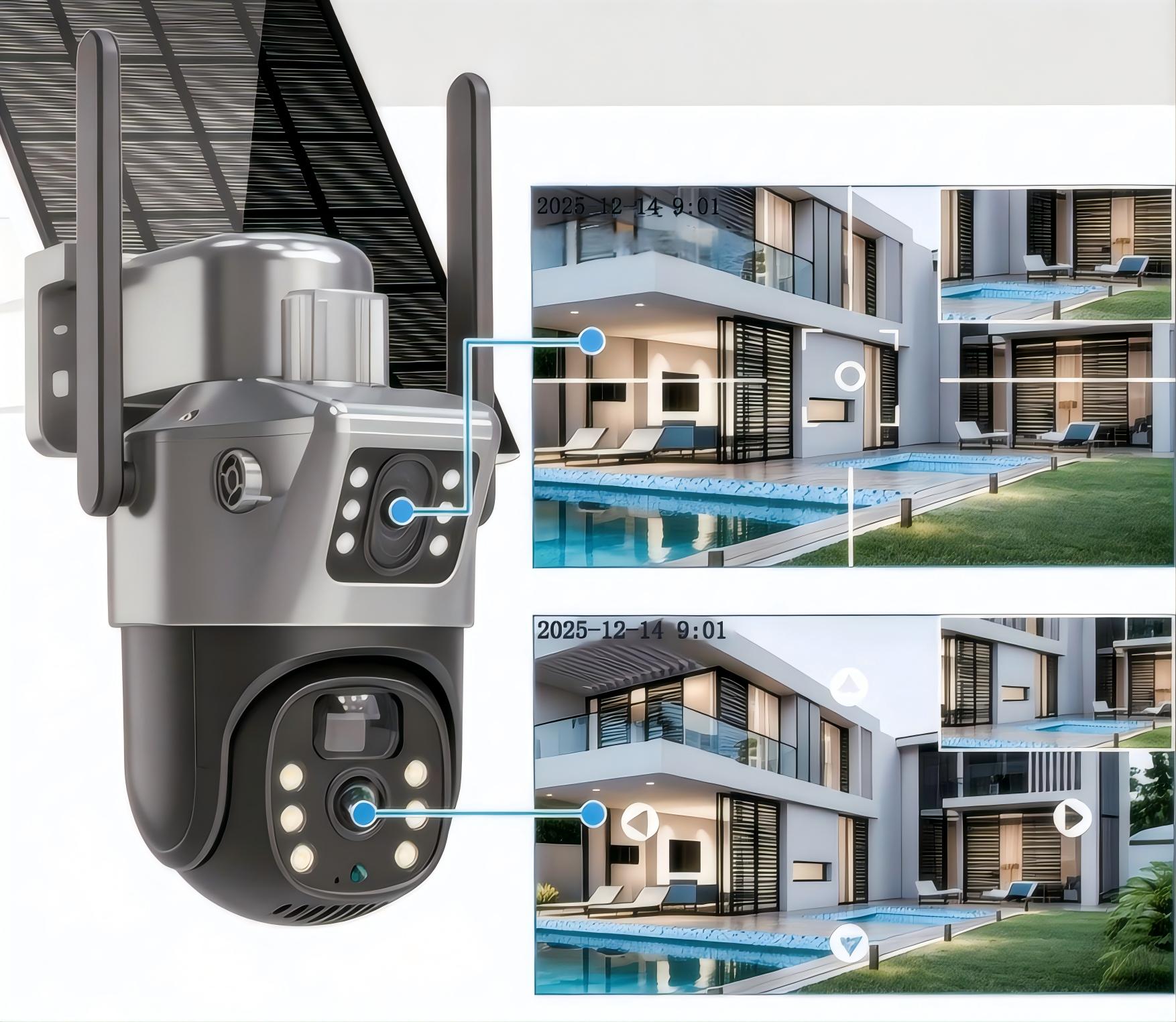 Outdoor 4K HD Solar Camera Two Lenses 8MP WiFi Card Brand sennifar