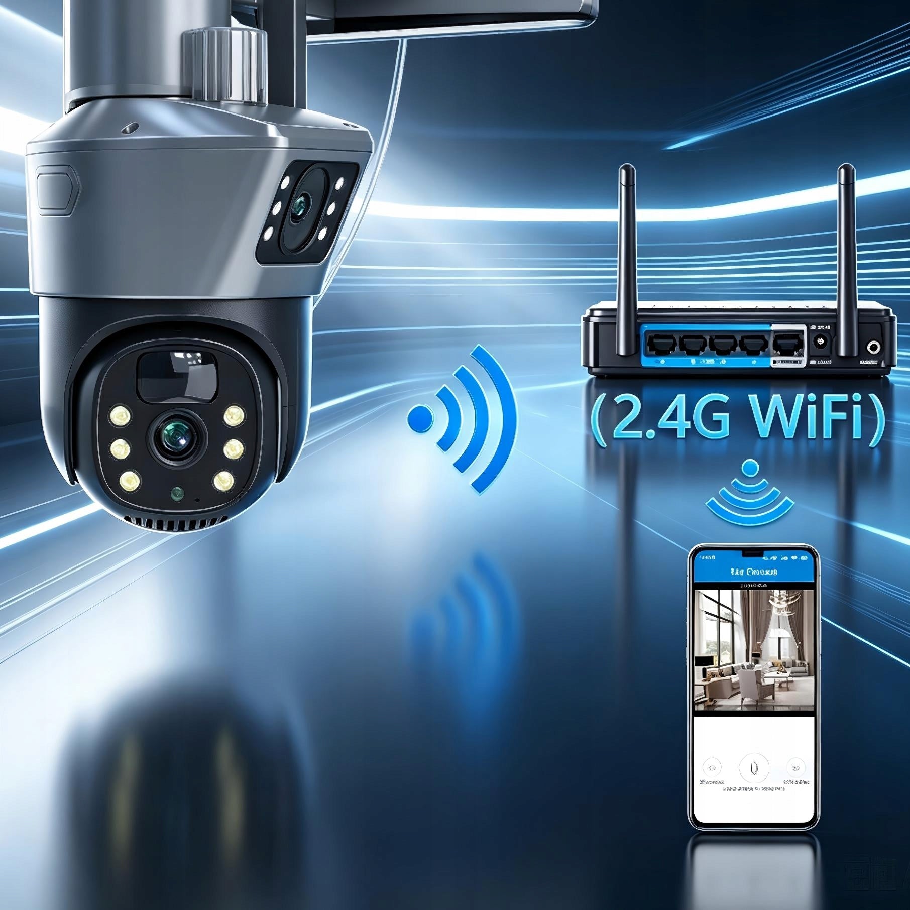Outdoor 4K HD Solar Camera Two Lenses 8MP WiFi Card Packaging status original