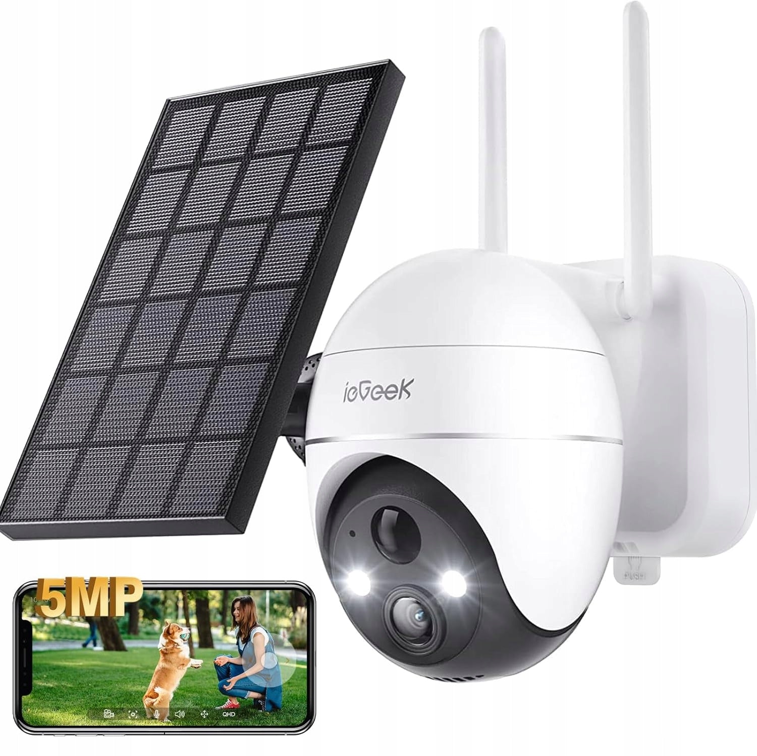 Outdoor Camera Rotating IP WiFi 5MPx 4x ZOOM Solar for 9600mAh Batteries