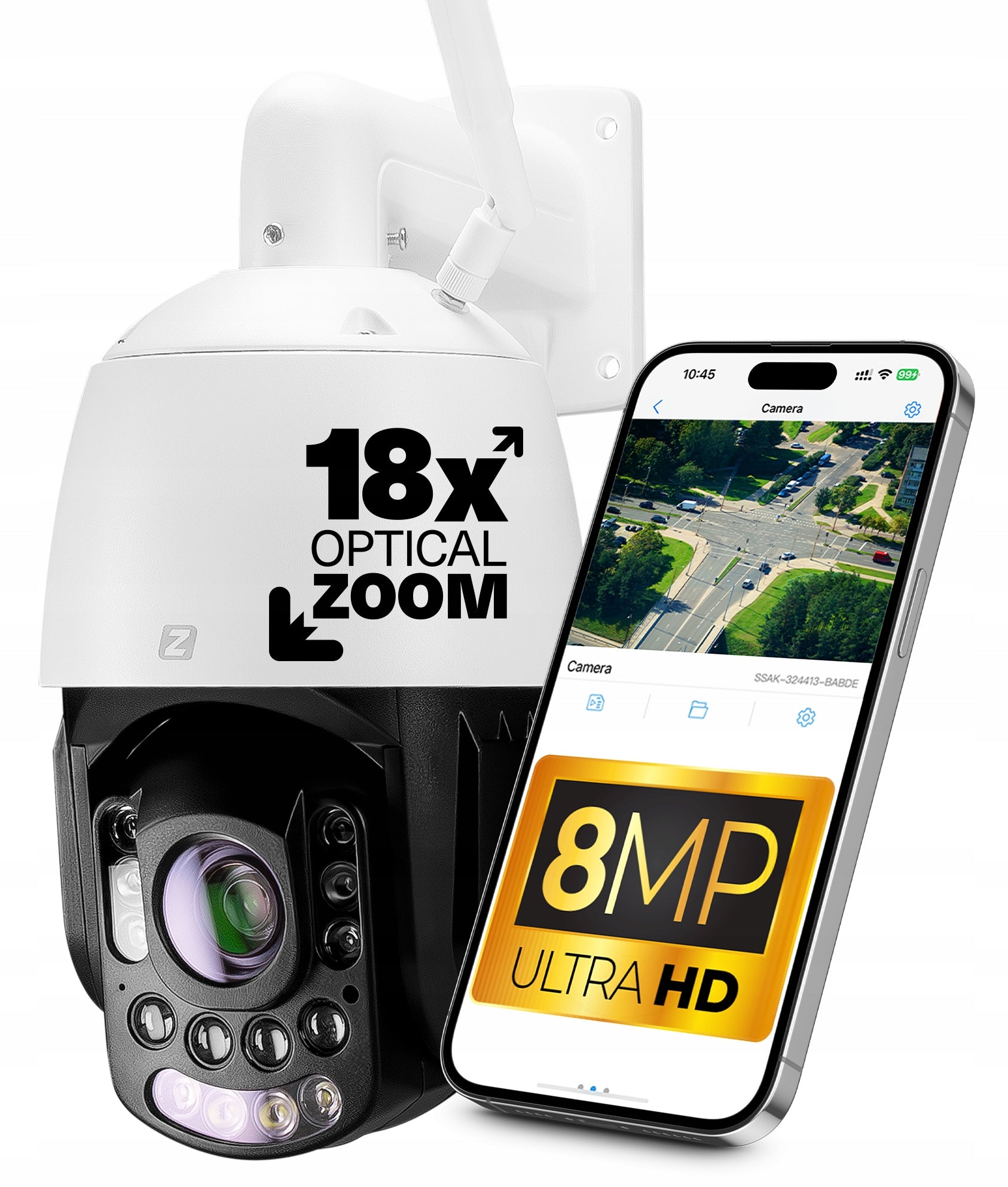Outdoor Camera Rotating WiFi 8MPx 4K Detection 150M IR Zoom Optical x18