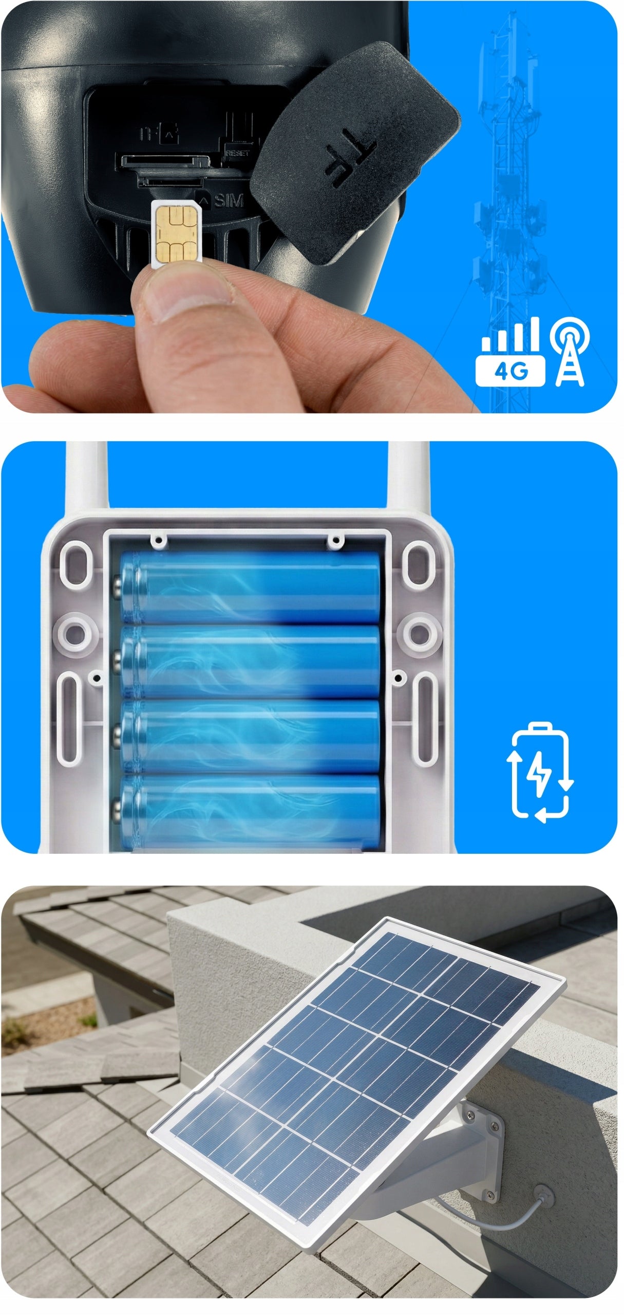 Outdoor Camera SOLAR ROTATING 3 Lenses GSM 4G LTE 6MPx Zintronic Model IKP4GP330TLV1 V333 SOLAR GSM