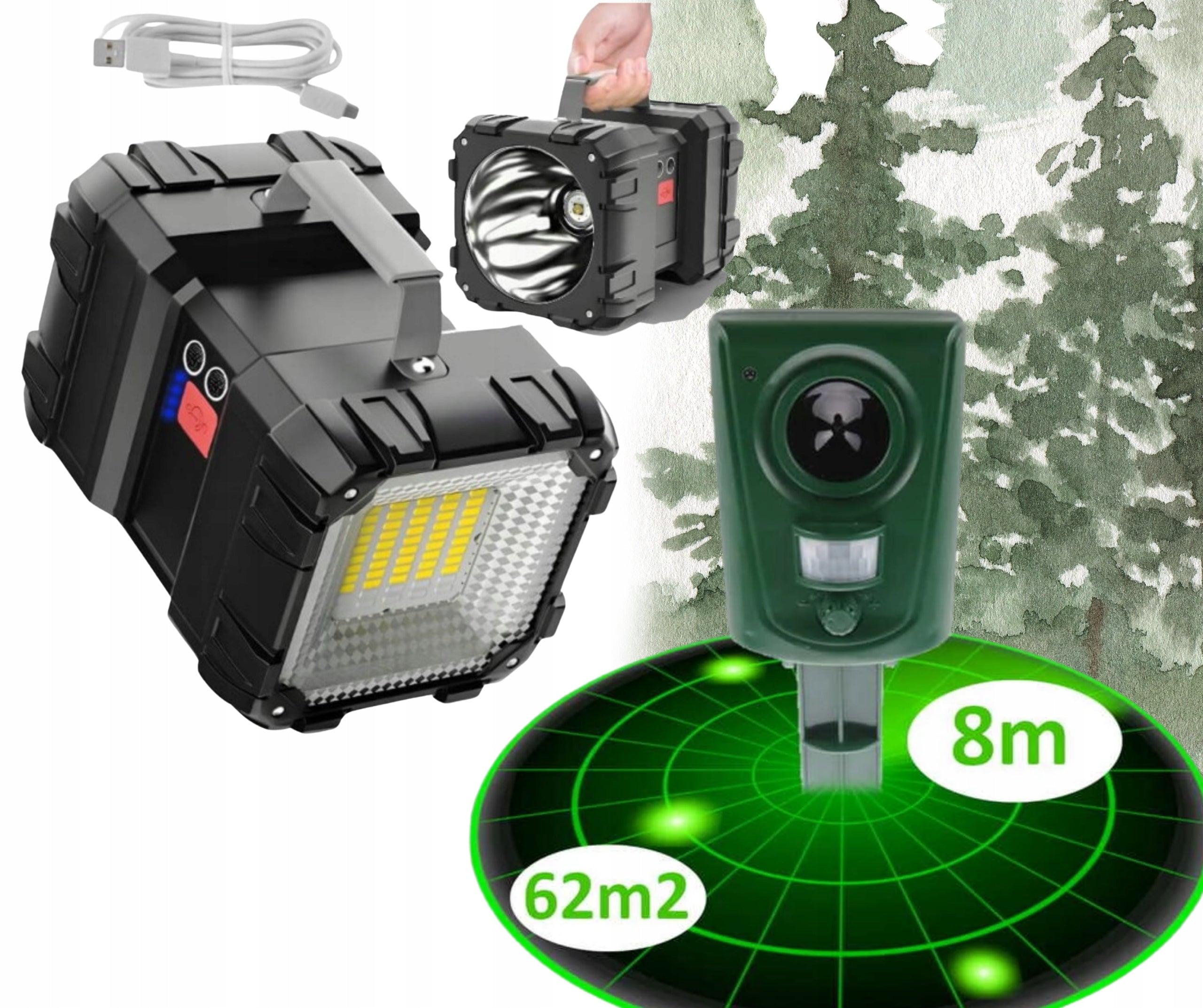 Outdoor Camping Set Powerful Flashlight Powerbank Deterrent