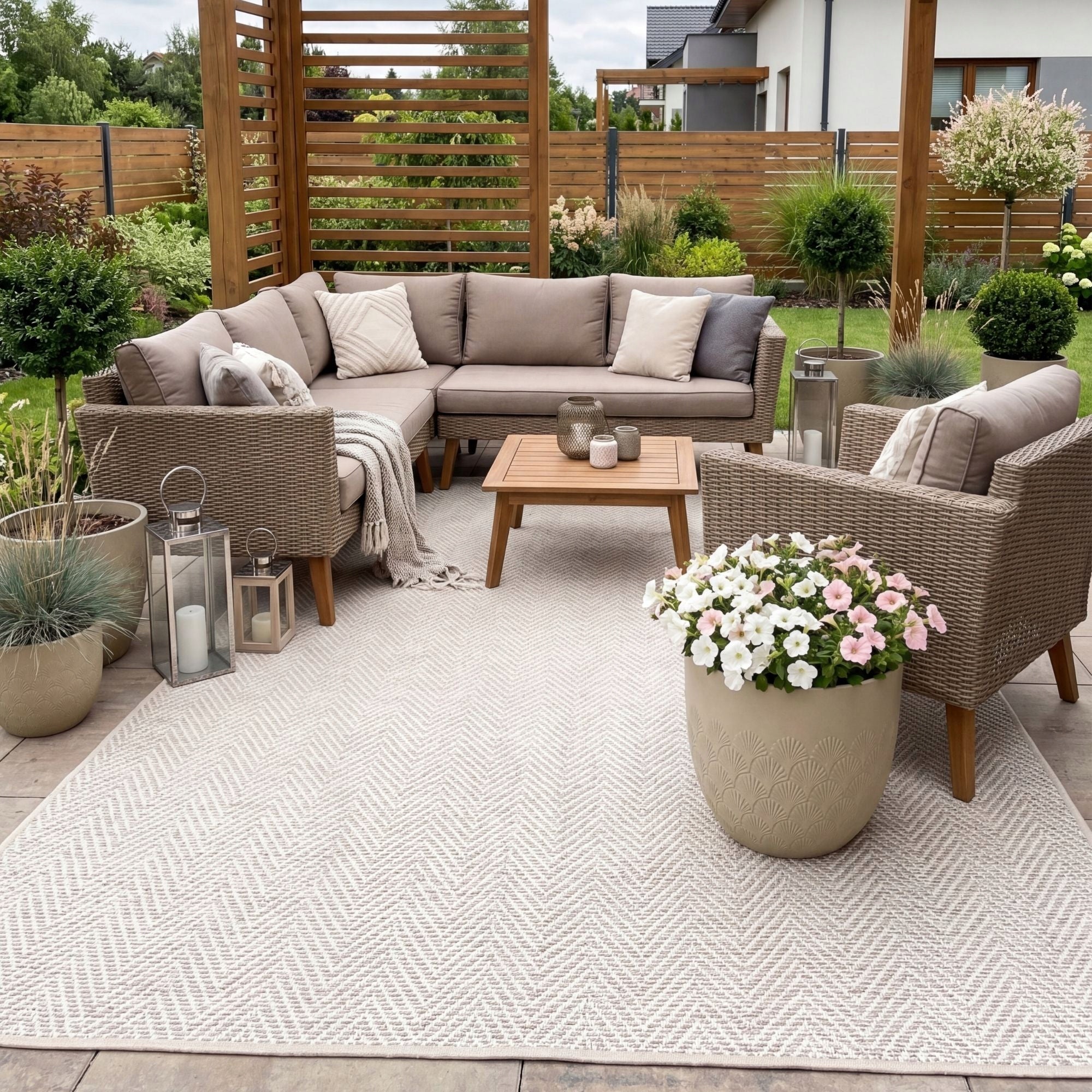 Outdoor Carpet 2x3 Large Terrace Solid Herringbone Waterproof 200x300 beige Manufacturer code 509268