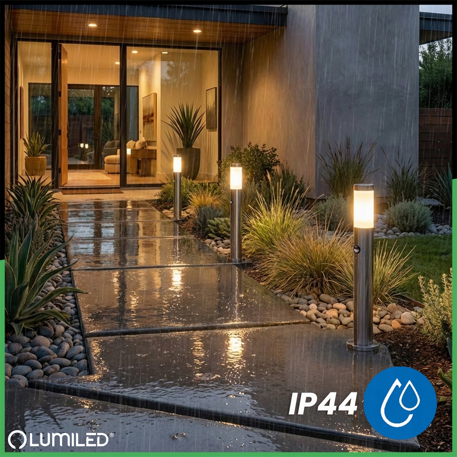 Outdoor Garden Lamp E27 Fixture Post Motion and TWILIGHT Sensor 45cm Power supply mains