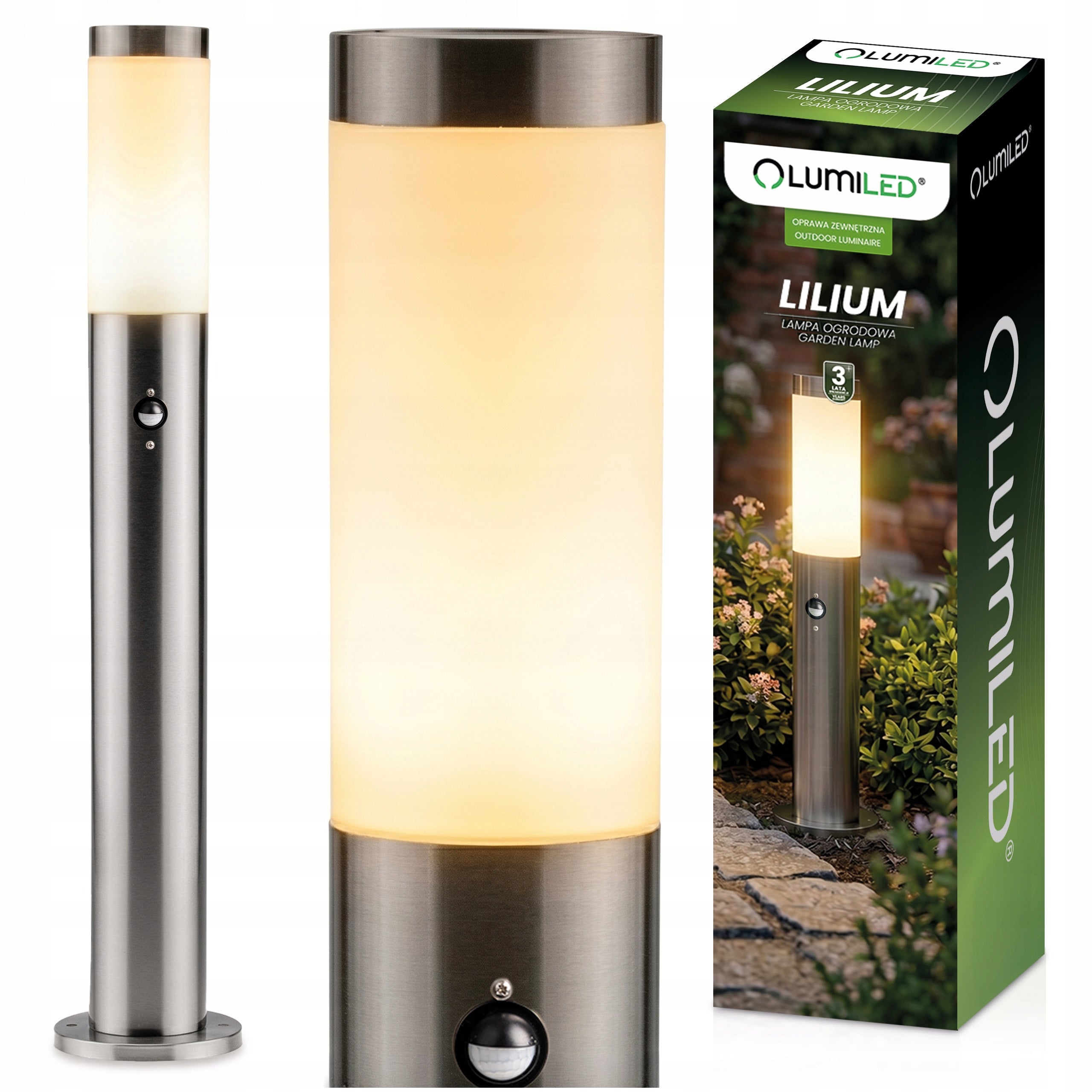 Outdoor Garden Lamp E27 Fixture Post Motion and TWILIGHT Sensor 45cm