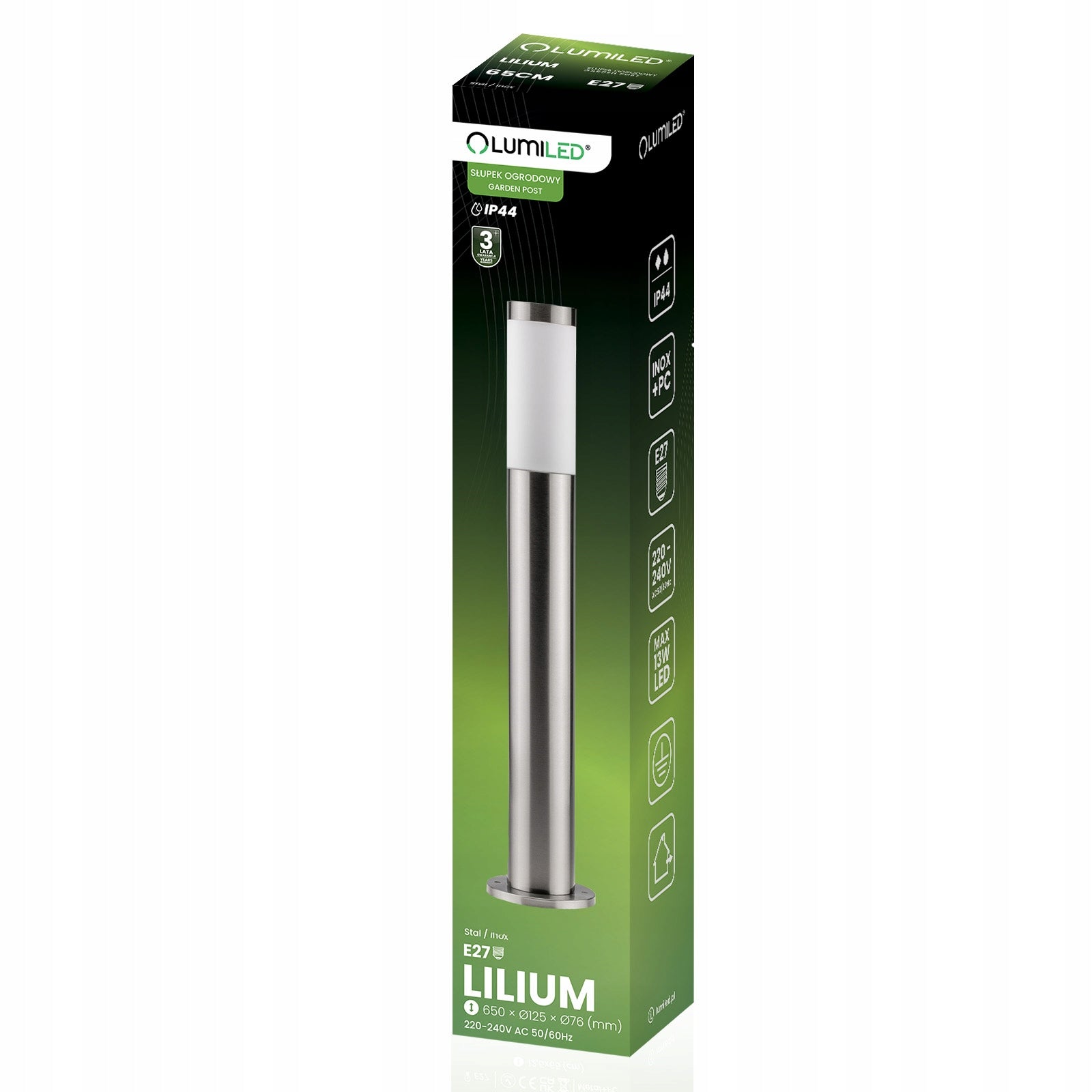 Outdoor Garden Lamp E27 INOX POST 65cm Lilium LUMILED Brand Lumiled