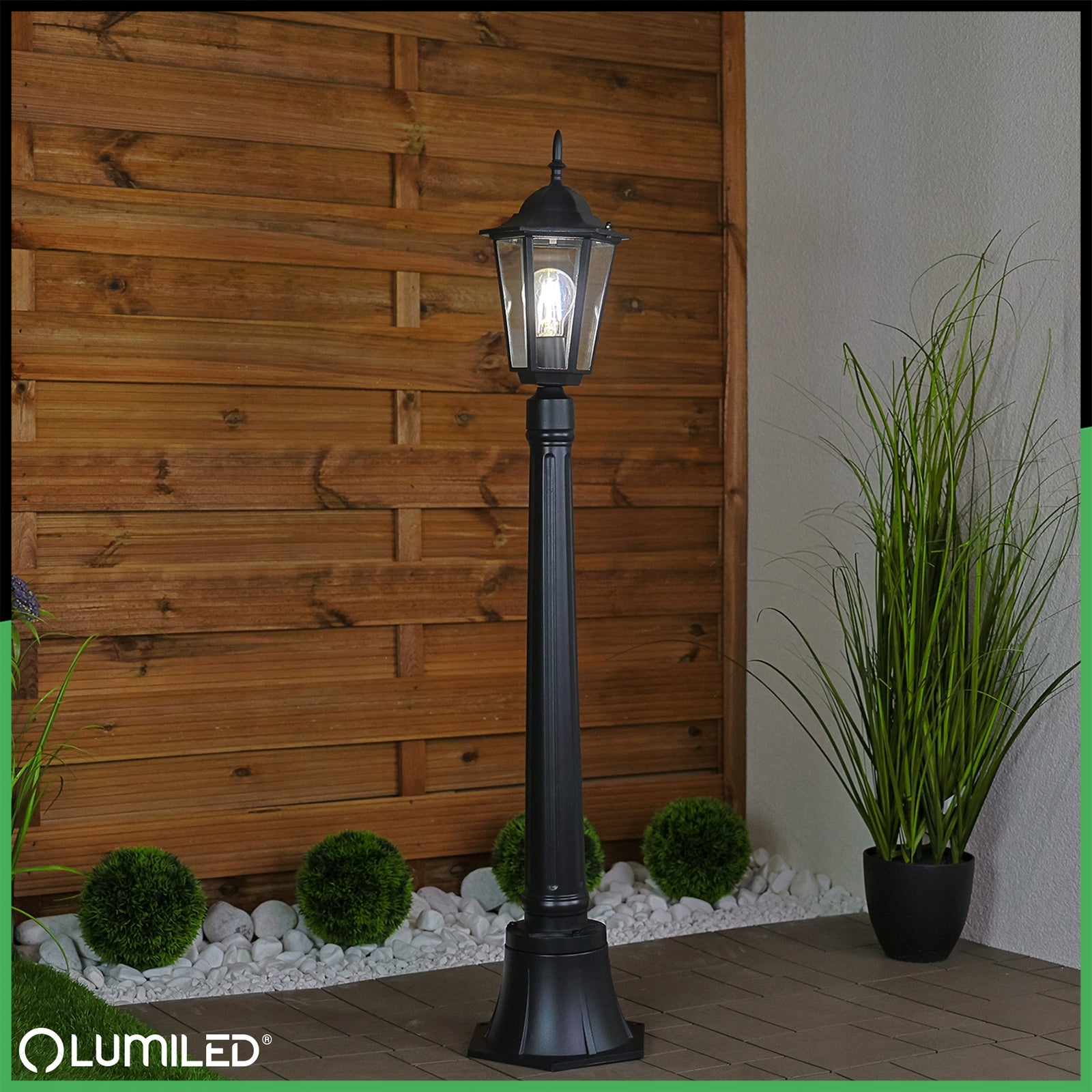 Outdoor Garden Lamp E27 IP44 POST LANTERN 100cm Black Aluminium Power supply mains