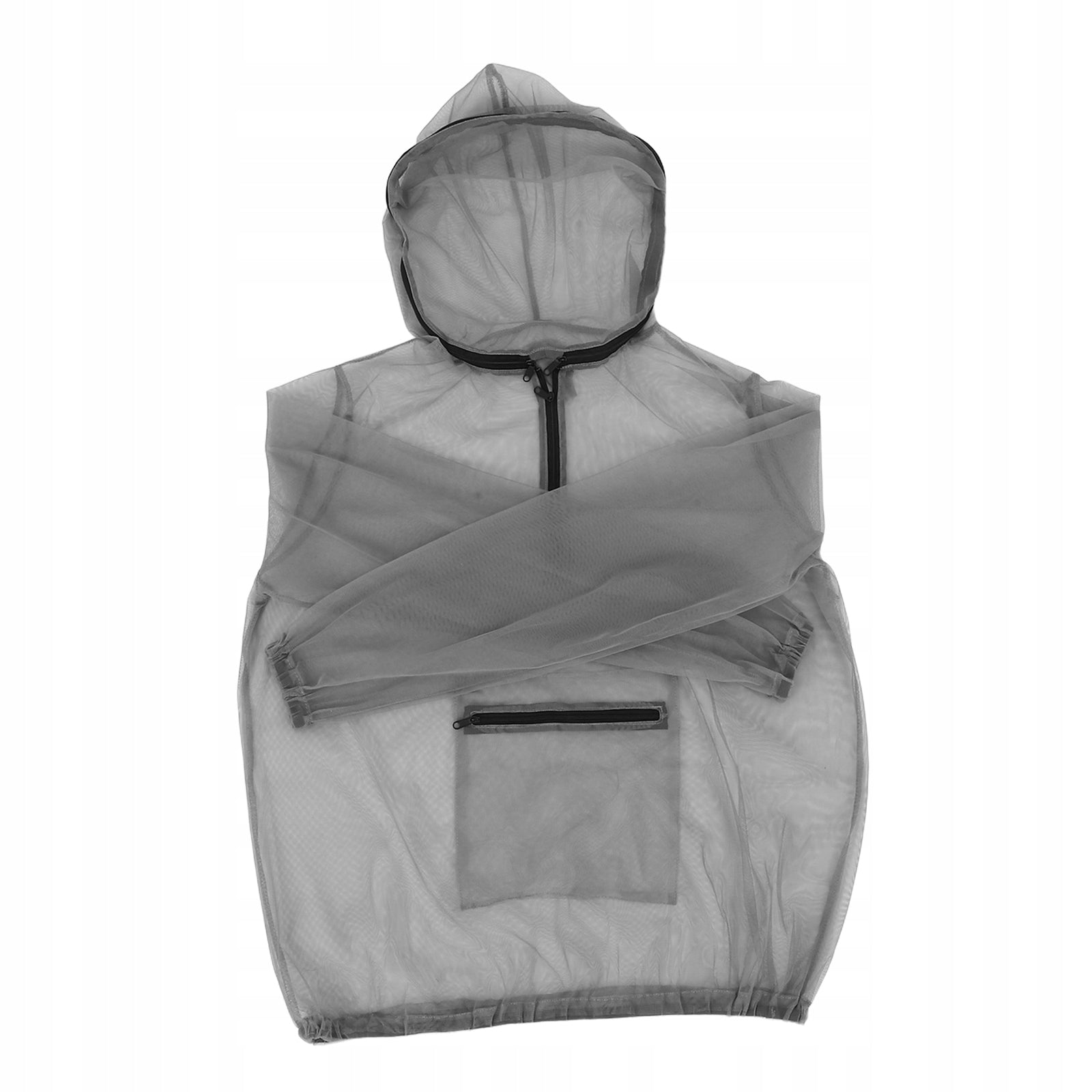 Outdoor Grey Mesh Mosquito Jacket with Hood for Camping and Hunting Size 36/38