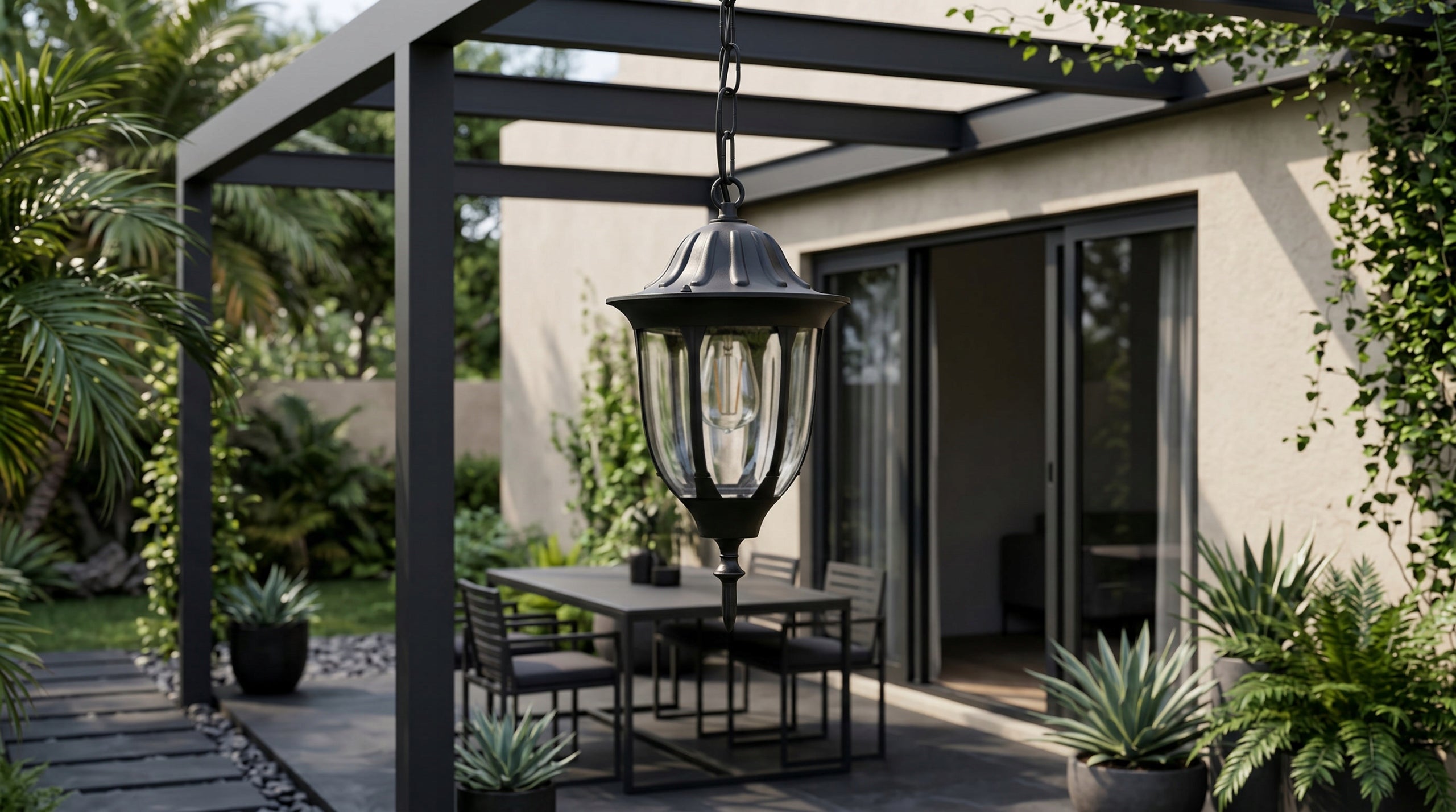 Outdoor Hanging Lamp For Garden Black Facade Garden Retro Vasco Thread type E27