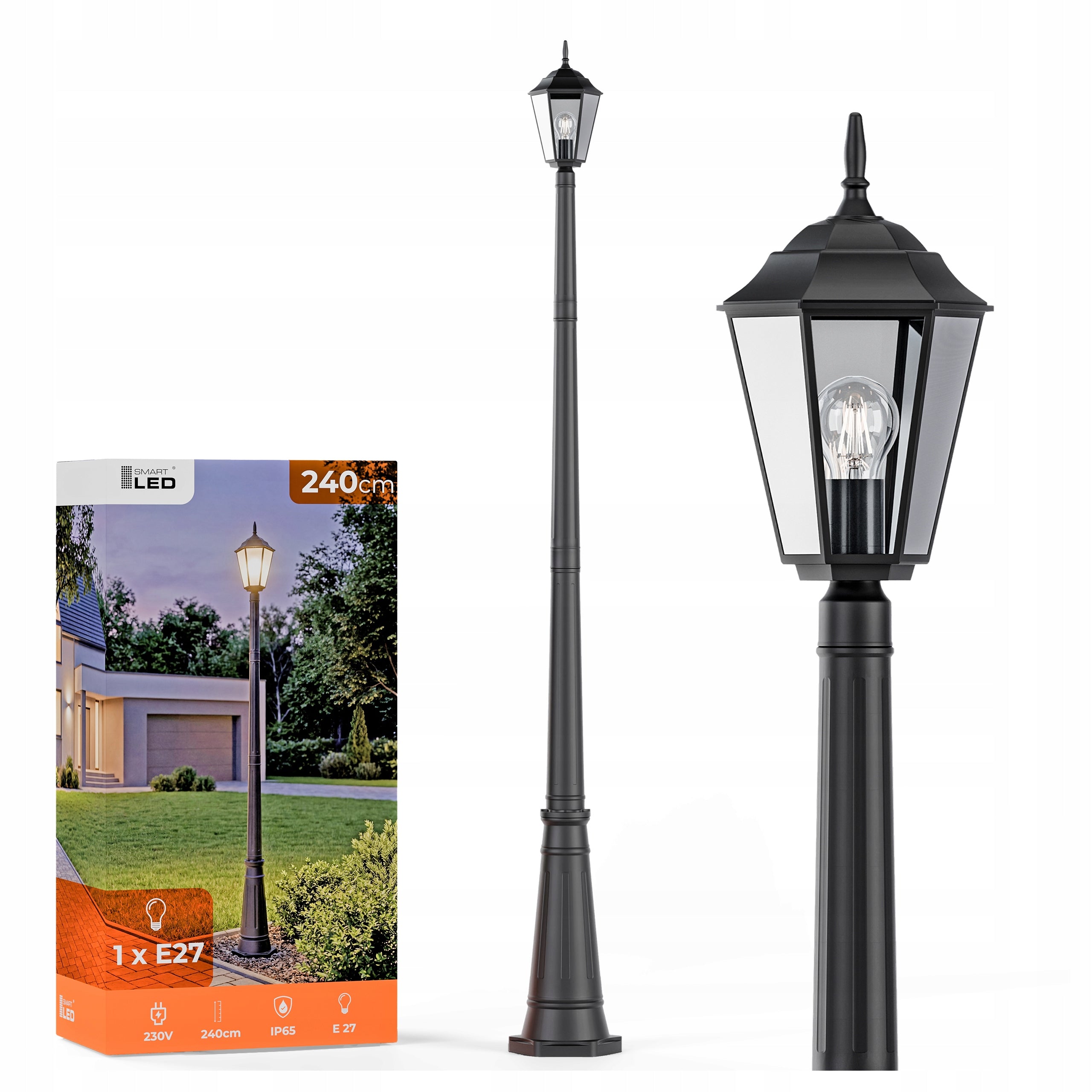 Outdoor LED Garden Lamp E27 Standing Lantern Pole 240cm Vintage IP65