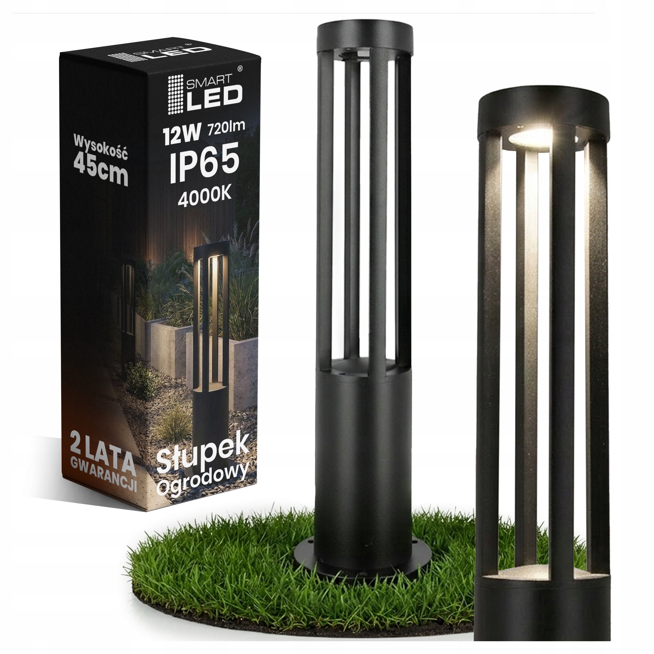 Outdoor LED Garden Lamp Standing 60cm IP65 Post 12W Black 230V