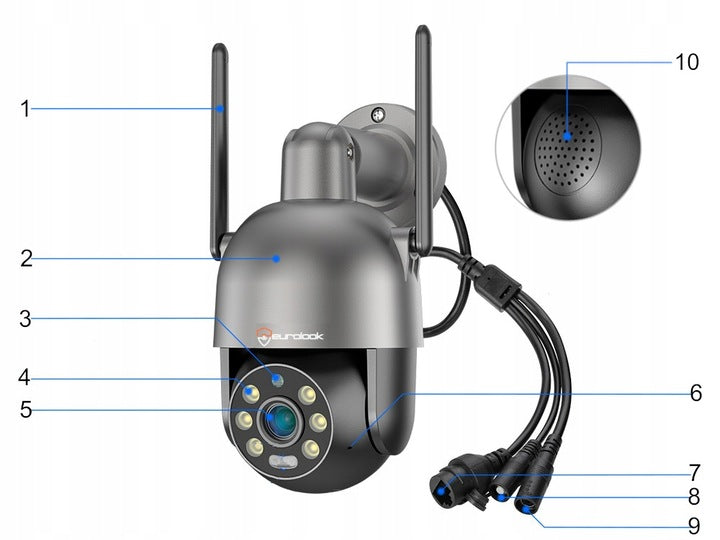 Outdoor Rotating WiFi IP Camera 8MPx 4K ALARM MICROPHONE LIGHTING Kind internal external