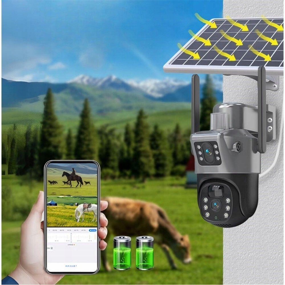Outdoor Solar PTZ Camera Two Lenses 4K 6MP IP67 Zoom 3 in 1 wifi Packaging status original