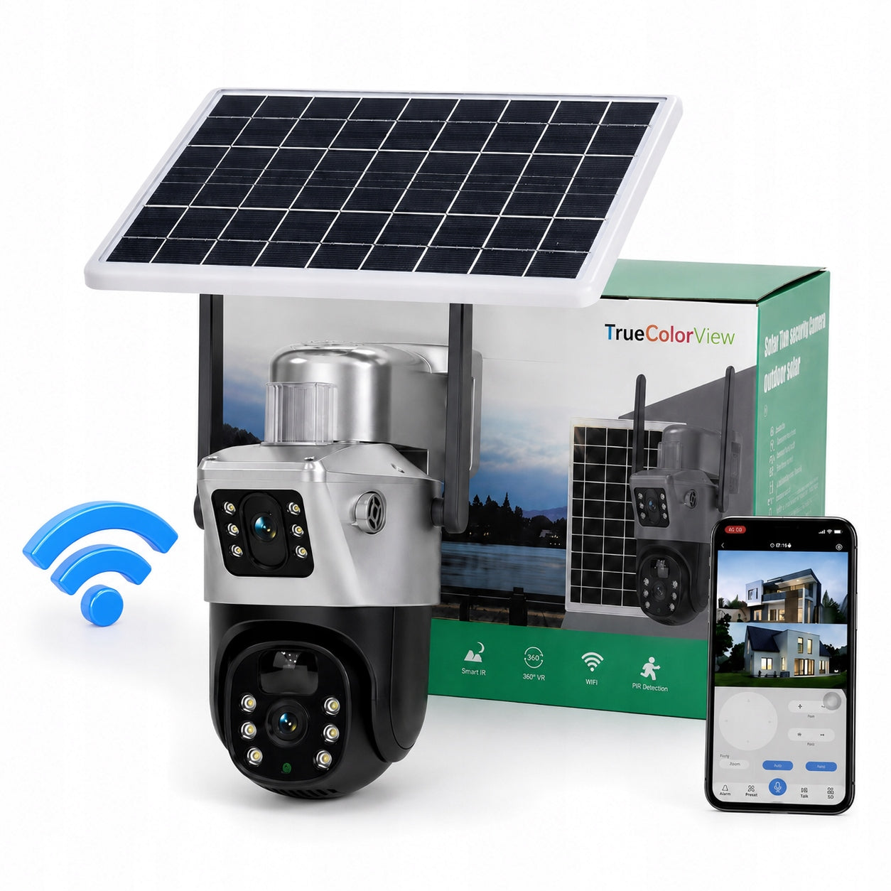 Outdoor Solar PTZ Camera Two Lenses 4K 6MP IP67 Zoom 3 in 1 wifi
