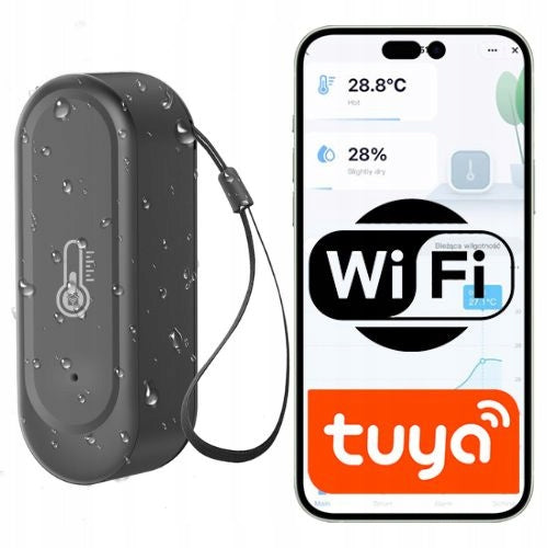 Outdoor Temperature and Humidity Sensor Wi-Fi Tuya IP65 Black Alarms