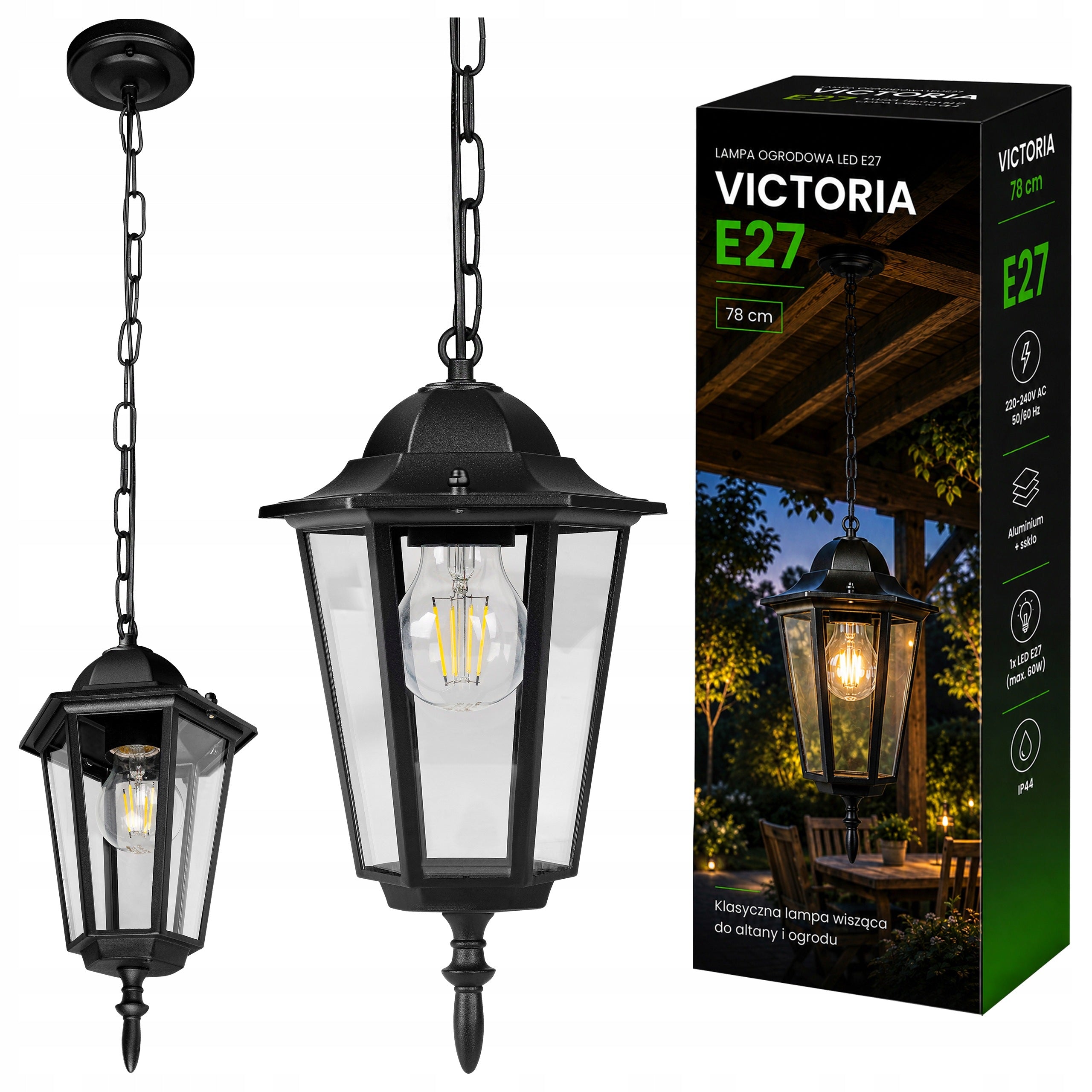 Outdoor Wall Lamp Garden Hanging Ceiling Lamp on Chain E27 LED