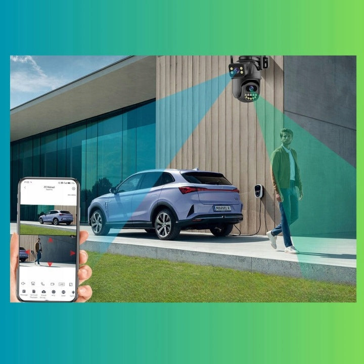 Outdoor Wifi Camera Rotating Dual 10 MP UHD 4K ZOOM Audio Tracking Kind internal external