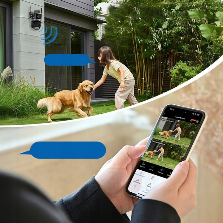 Outdoor Wifi Camera Rotating Dual 10 MP UHD 4K ZOOM Audio Tracking Model Podwójna Kamera Zewnętrzna wifi Obrotowa