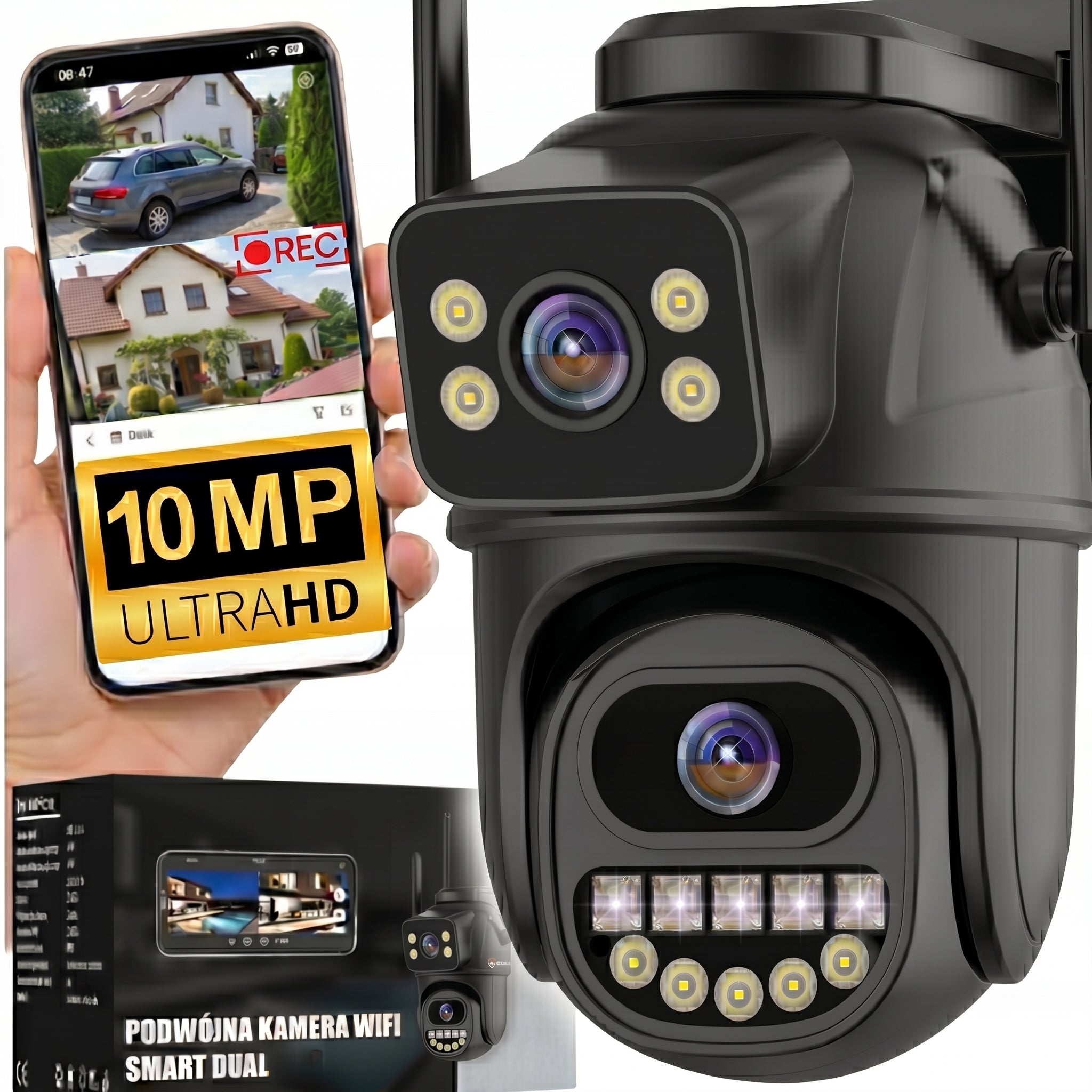 Outdoor Wifi Camera Rotating Dual 10 MP UHD 4K ZOOM Audio Tracking