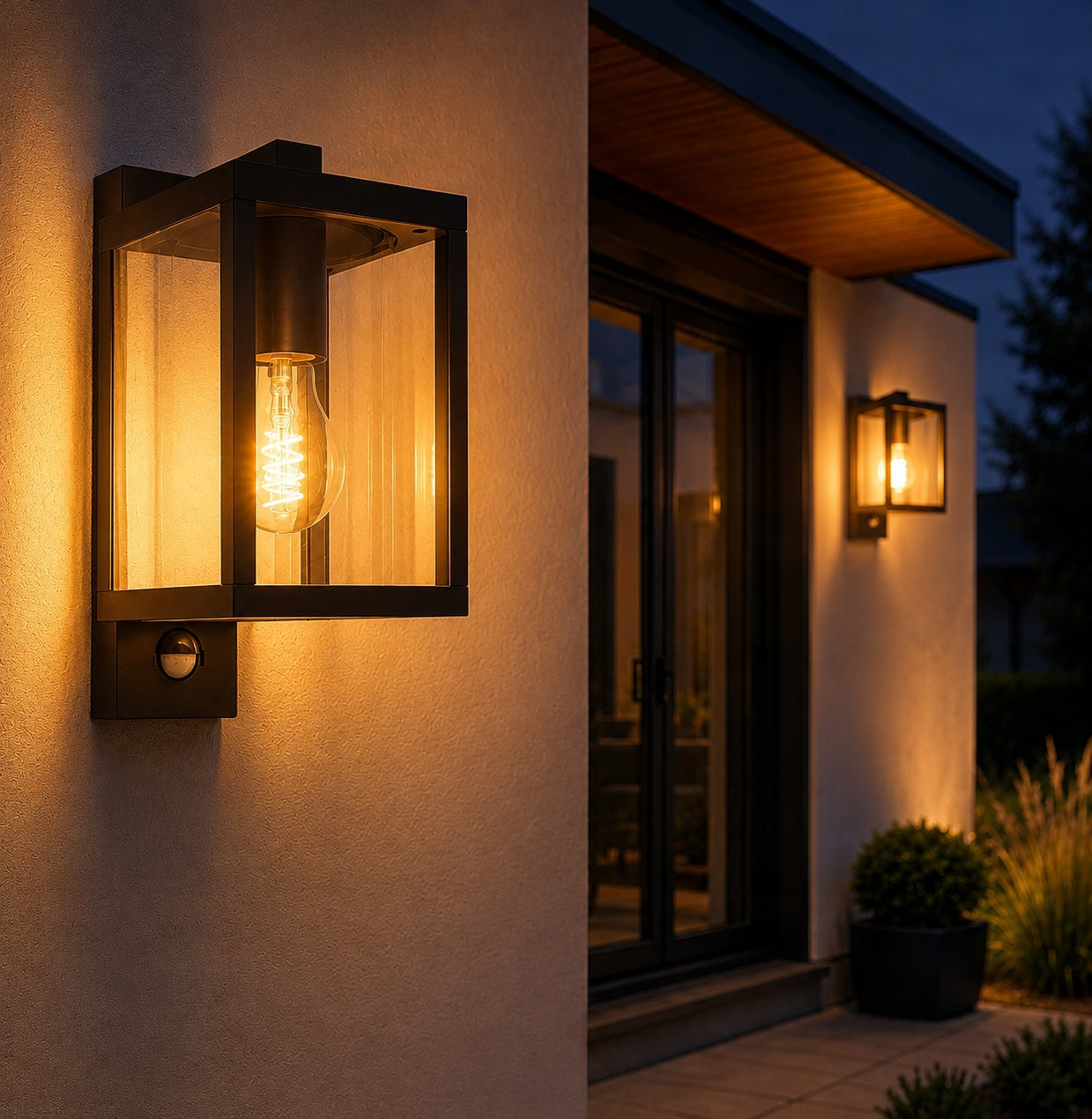 Outdoor wall lamp Facade lamp Lantern 1x E27 LED + PIR motion sensor Packaging status original