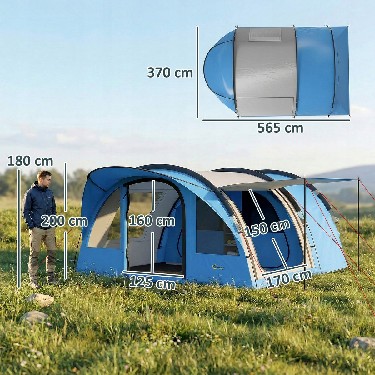 Outsunny 4-person tunnel tent with bedroom, vestibule and windows Manufacturer code A20-557V00BU