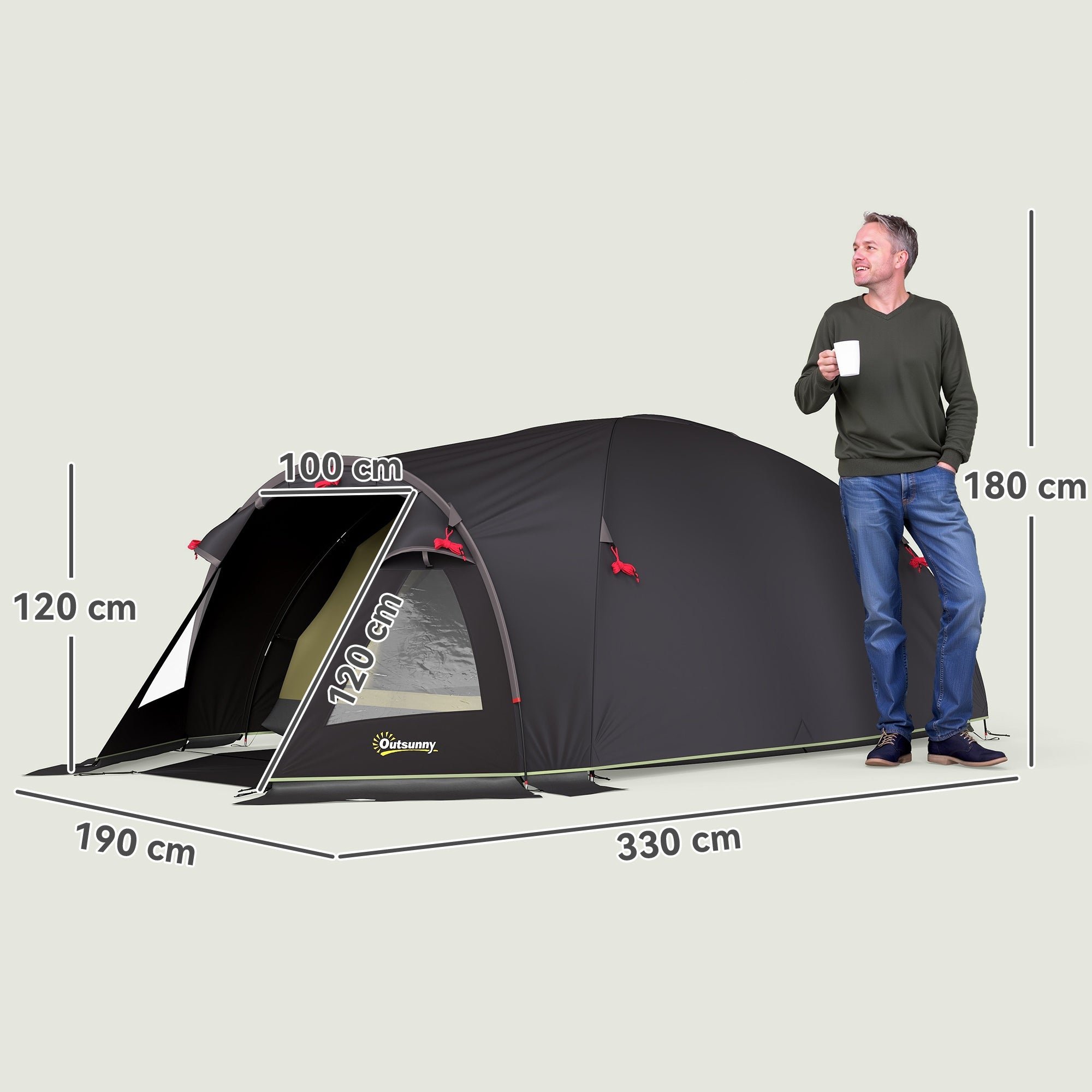 Outsunny Camping tent for 2 people, waterproof 3000 mm UPF50+, family Brand Outsunny