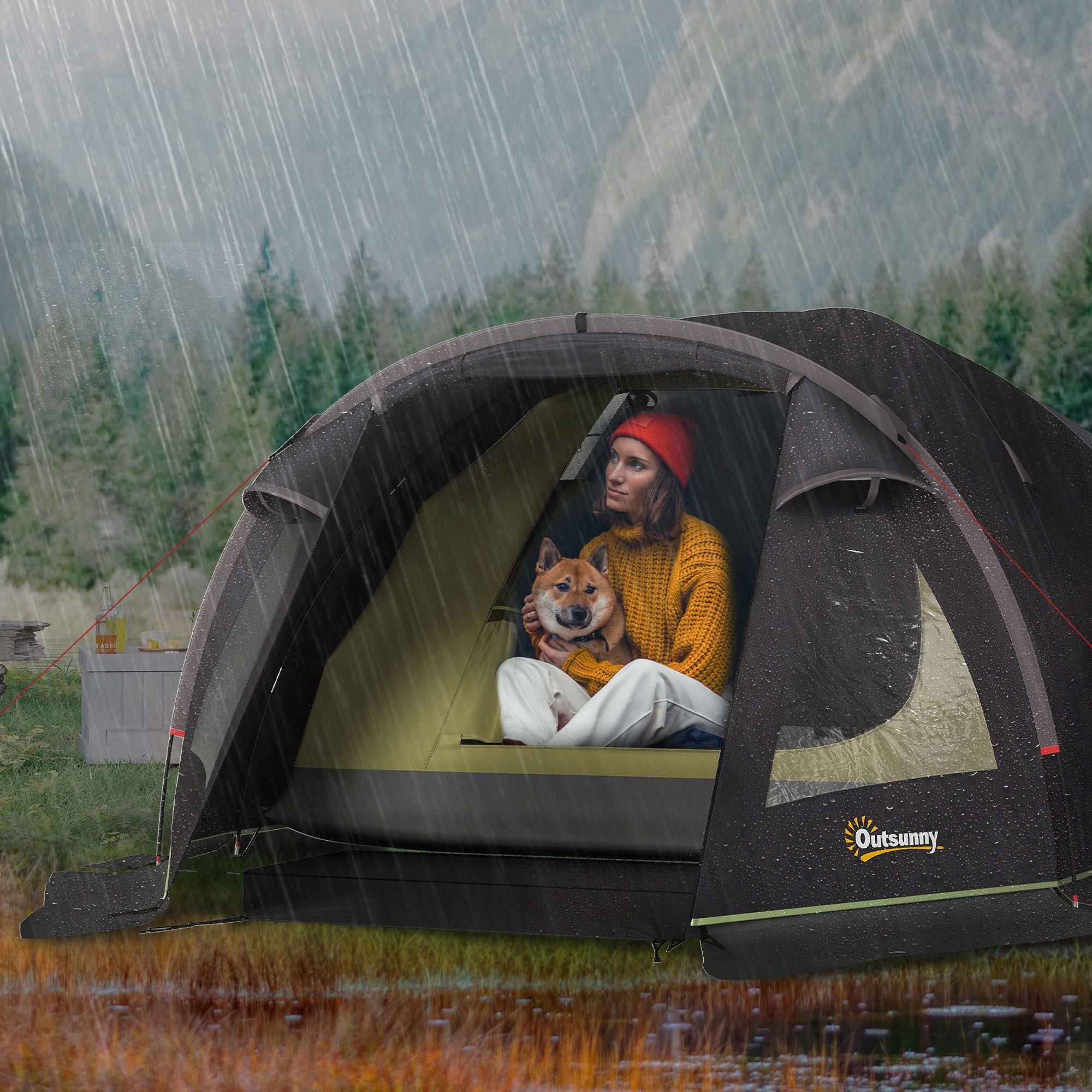 Outsunny Camping tent for 2 people, waterproof 3000 mm UPF50+, family Manufacturer code A20-462V01BK