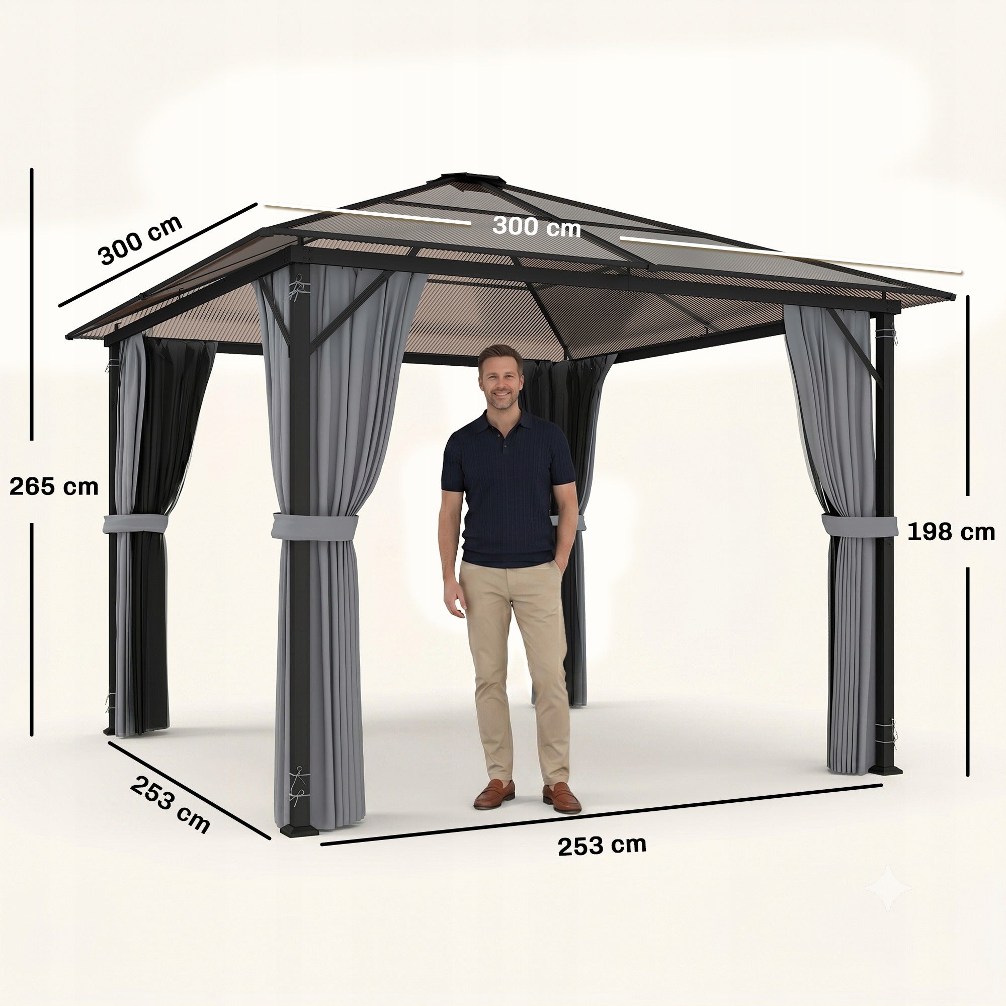 Outsunny Garden pavilion with side walls and polycarbonate roof Length 300 m