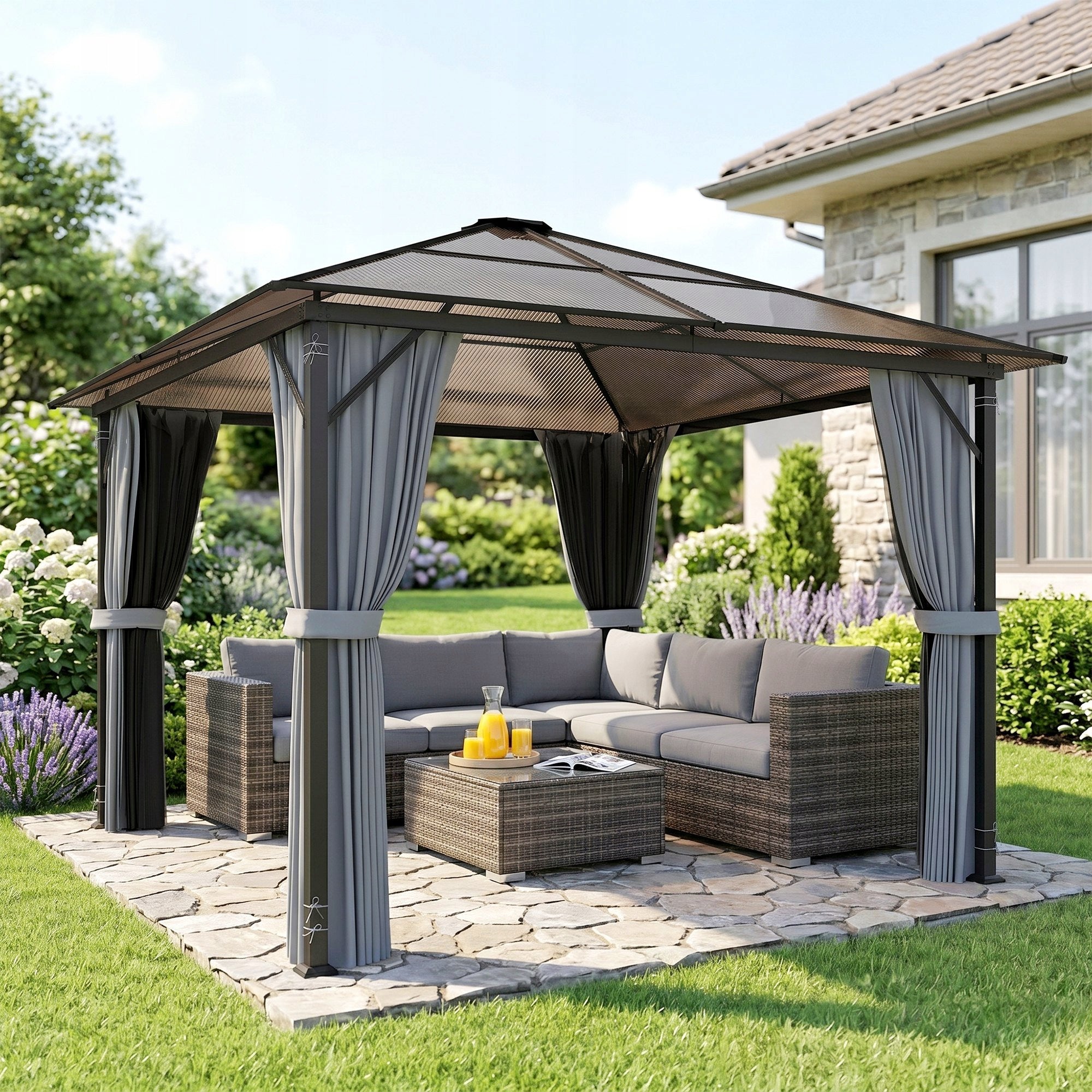 Outsunny Garden pavilion with side walls and polycarbonate roof Manufacturer Outsunny