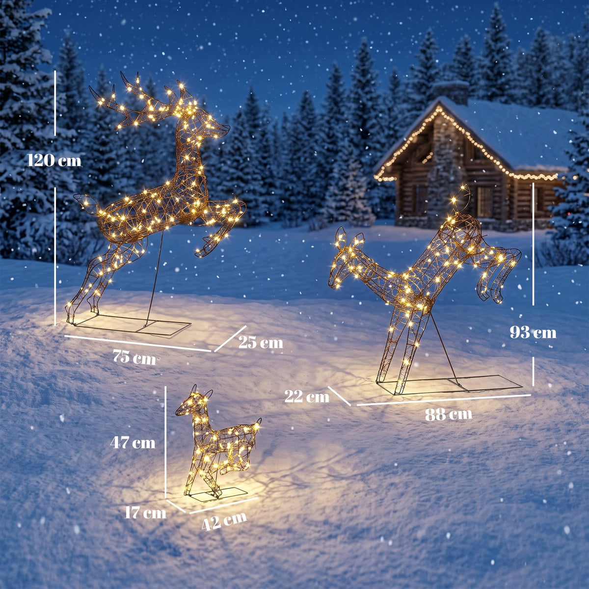 Outsunny LED reindeer family, illuminated Christmas decoration Packaging status original