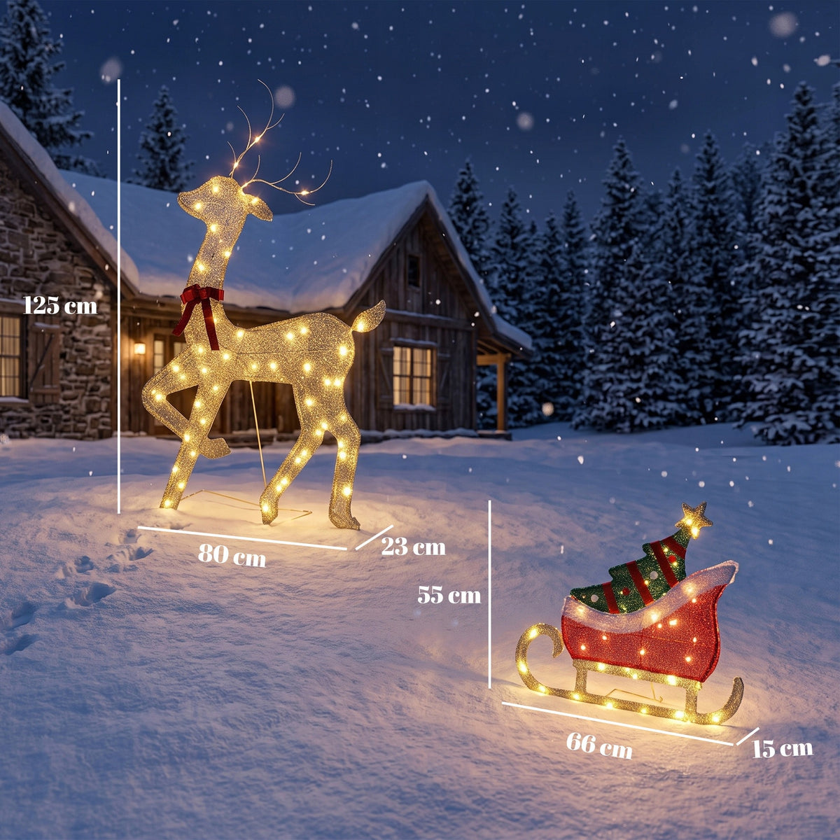 Outsunny LED reindeer with sleigh 125 cm, Christmas decoration with 95 lights Brand Outsunny