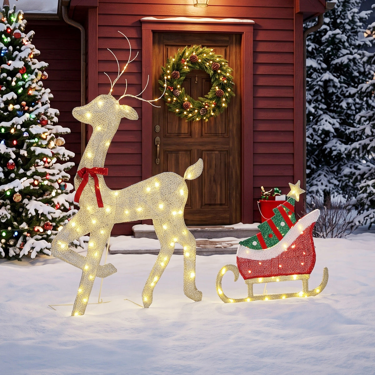 Outsunny LED reindeer with sleigh 125 cm, Christmas decoration with 95 lights Packaging status original