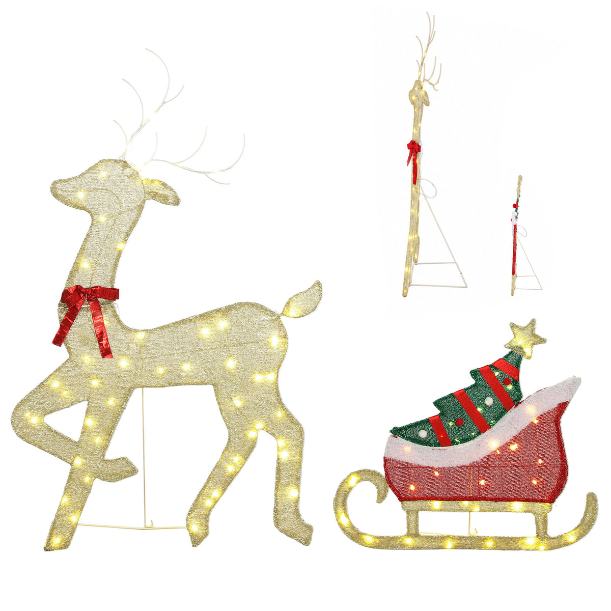 Outsunny LED reindeer with sleigh 125 cm, Christmas decoration with 95 lights