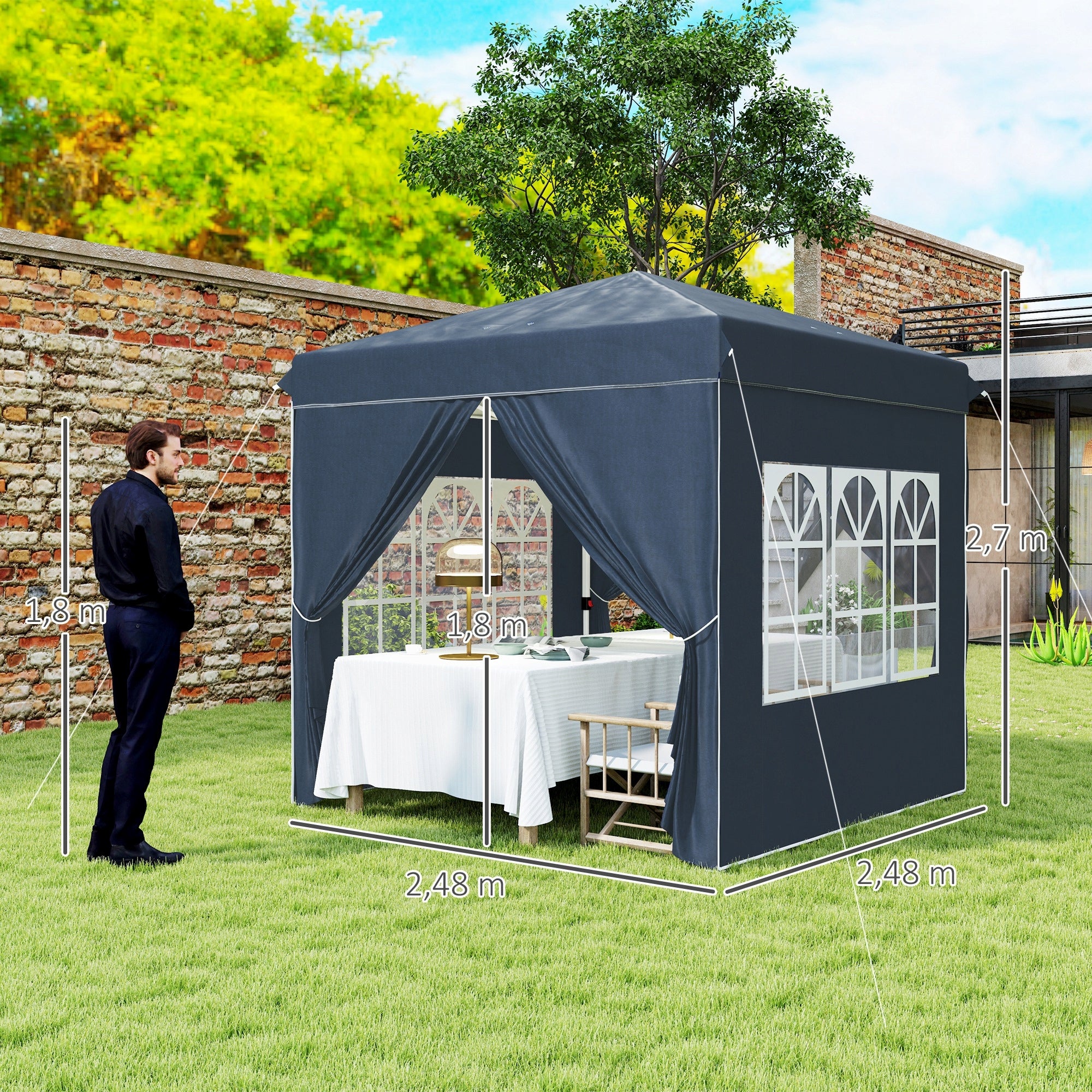 Outsunny Pavilion 2,5x2,5m, waterproof, stable, winter, pop-up Length 2.5 m