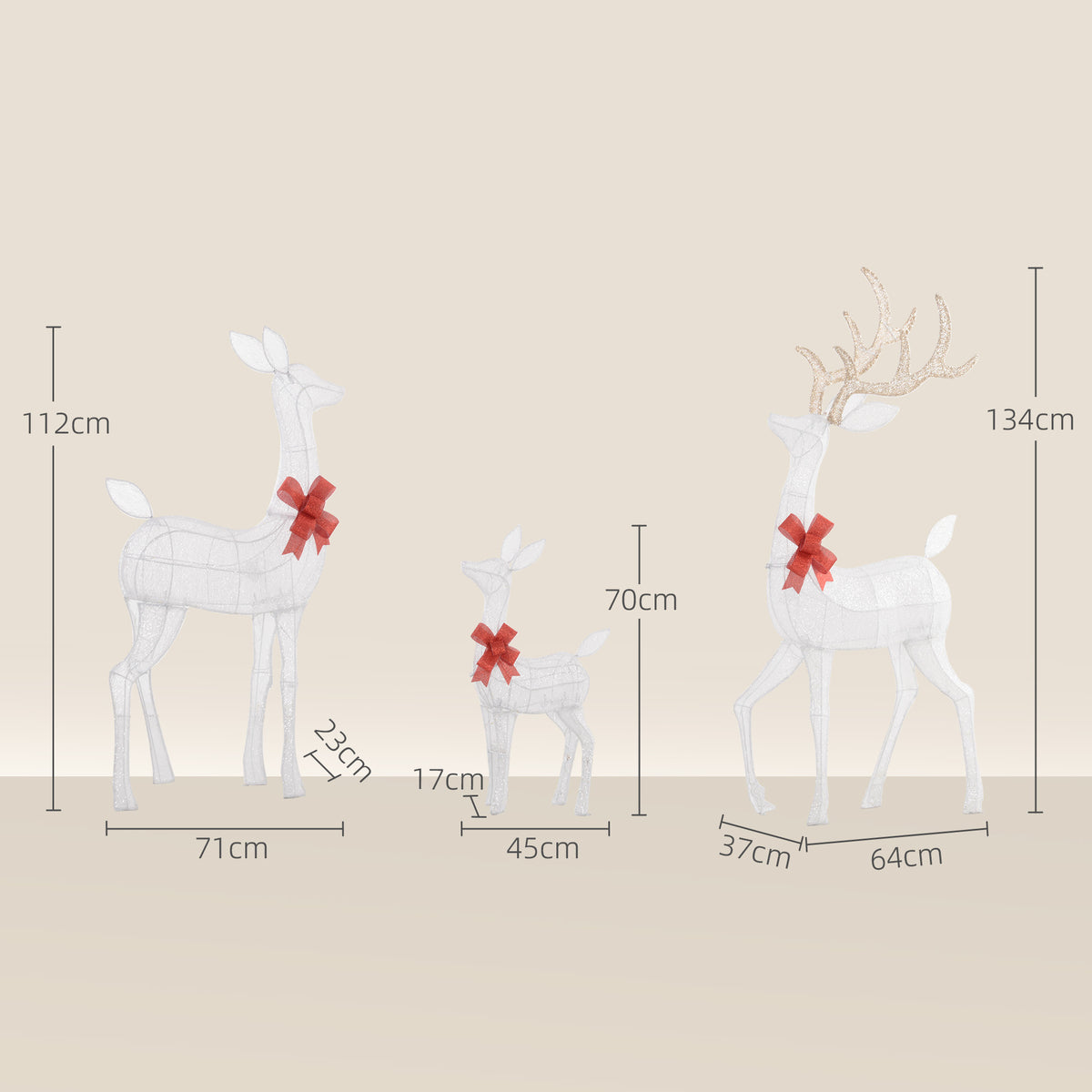 Outsunny Set of 3 LED Reindeer, Christmas Decoration with Warm Lights Packaging status original