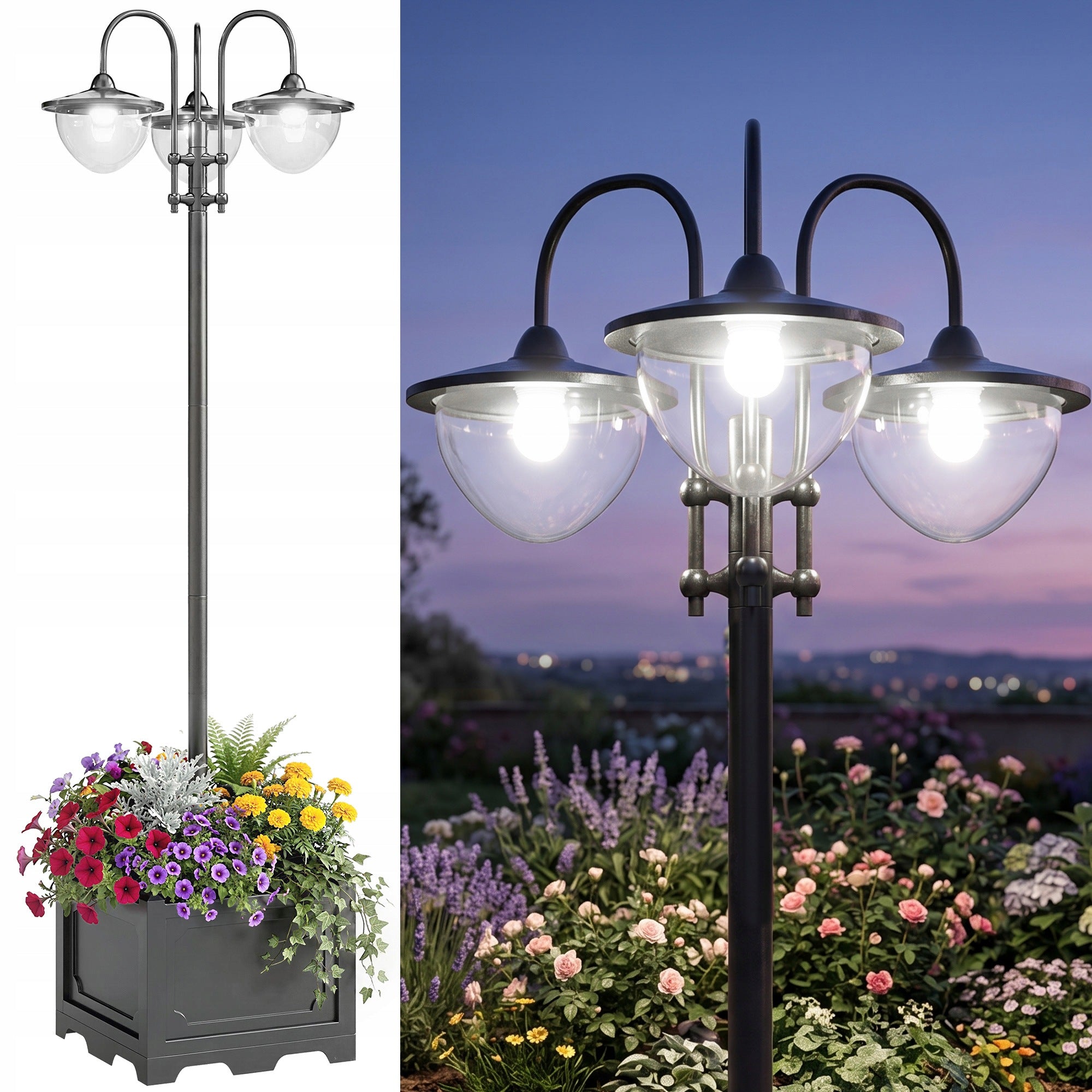 Outsunny Solar Lighting with Pot Base, Garden Lamp, Black