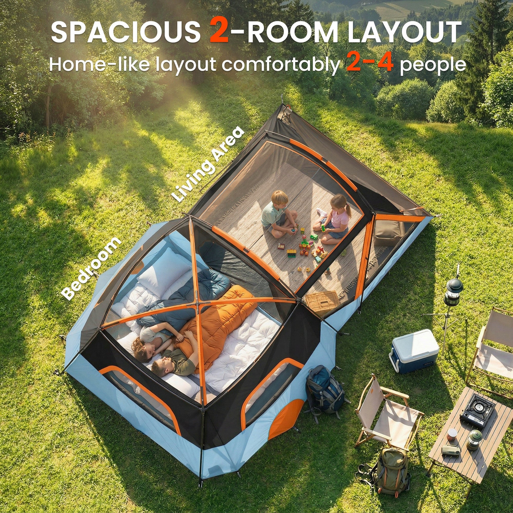 Outsunny Tunnel tent for 4 people with sleeping area and living room, skylights Manufacturer code A20-553V00OG