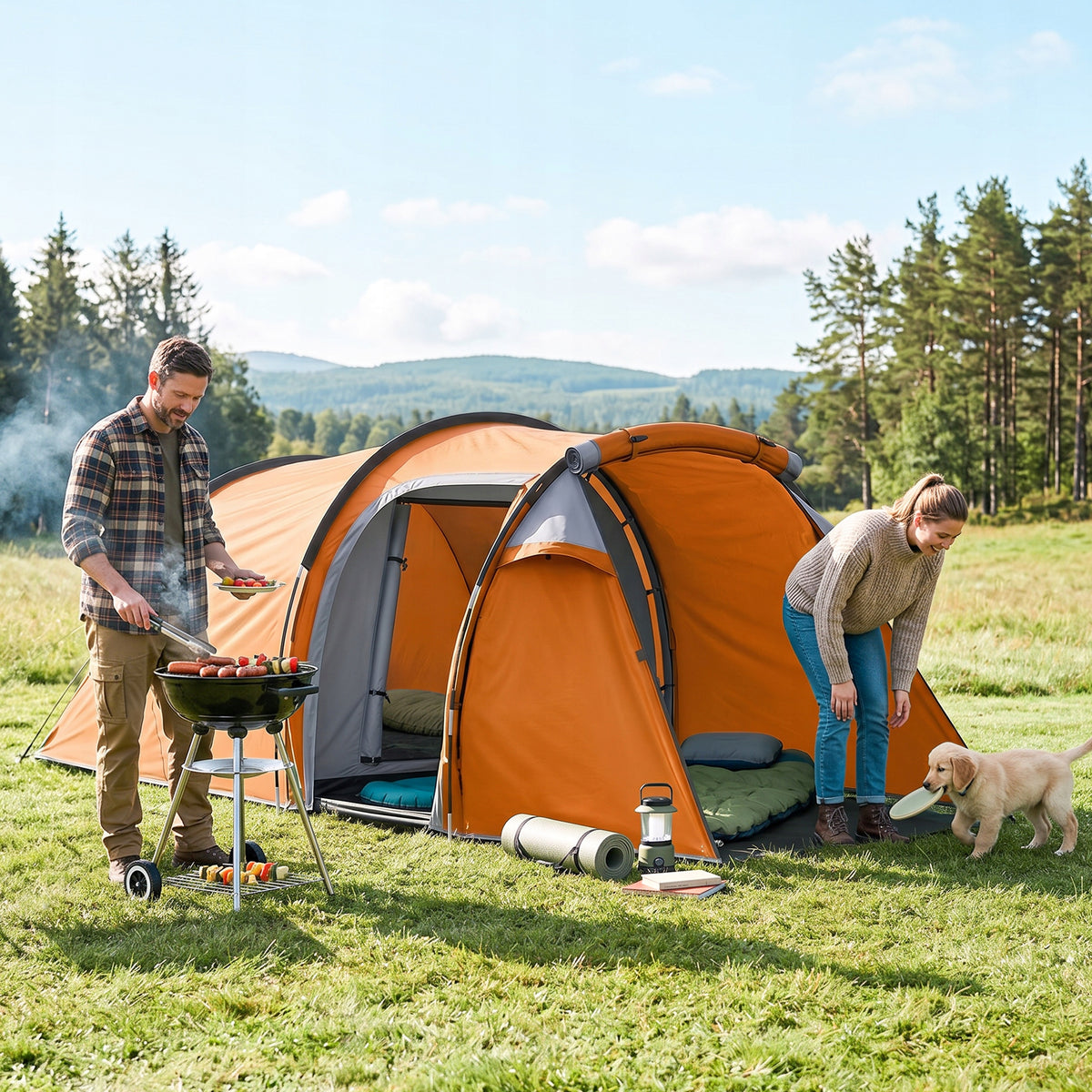 Outsunny tunnel tent for 2-3 people, with vestibule and hook Packaging status original
