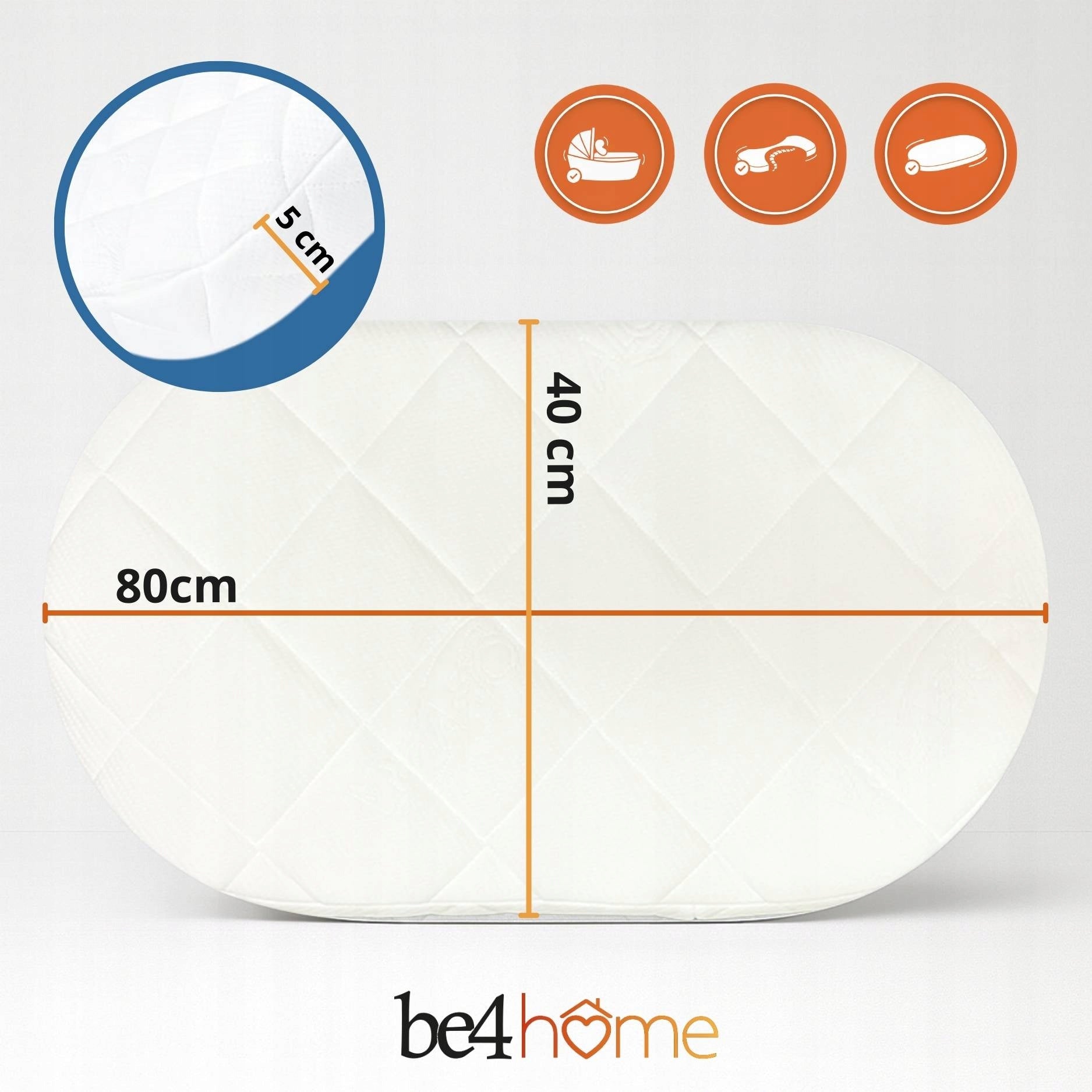 Oval mattress be4home AREO for cradle, be4home 80x40cm, OEKO-Tex Packaging status original