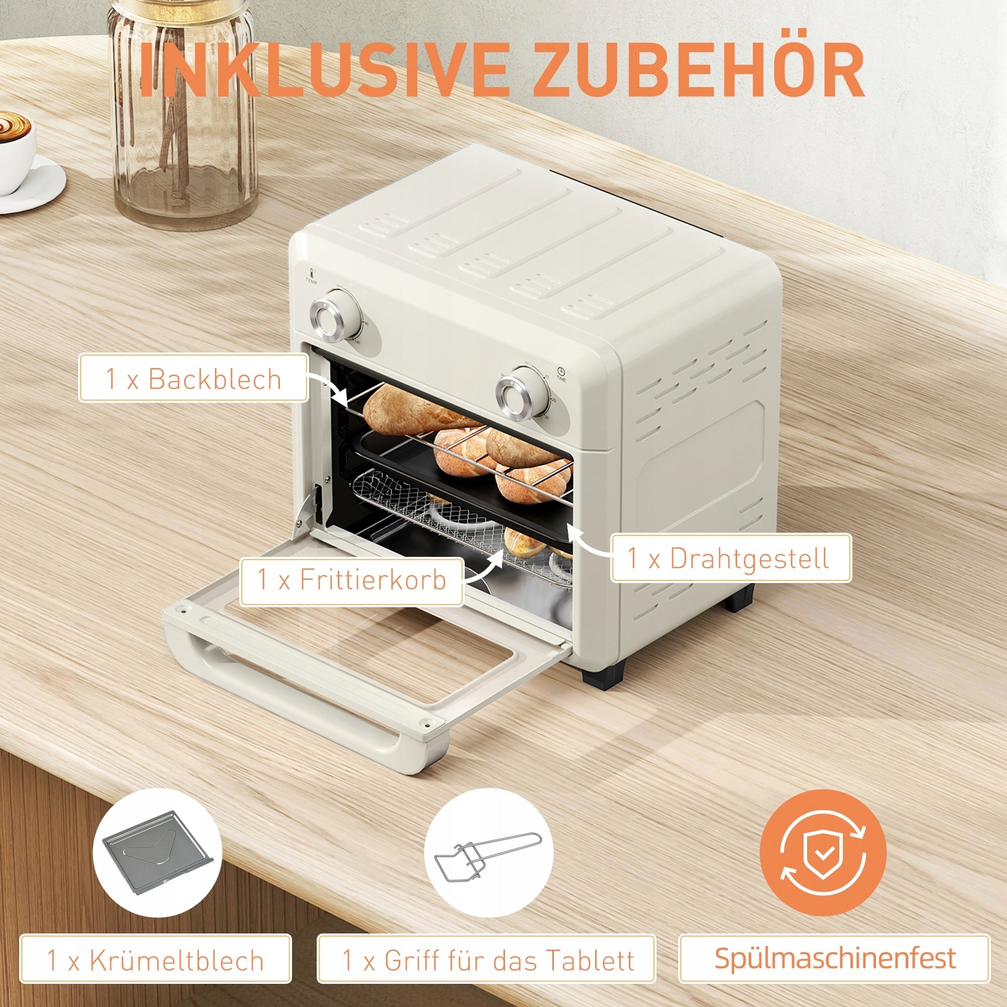 Oven 10L with thermocouple, touch, timer,1000W, steel, with baking sheet and grate Packaging status original