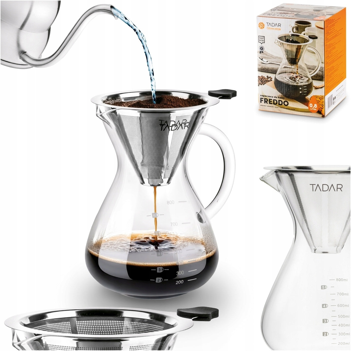 Overflow brewer for coffee and tea Glass jug Tadar Freddo 800 ml