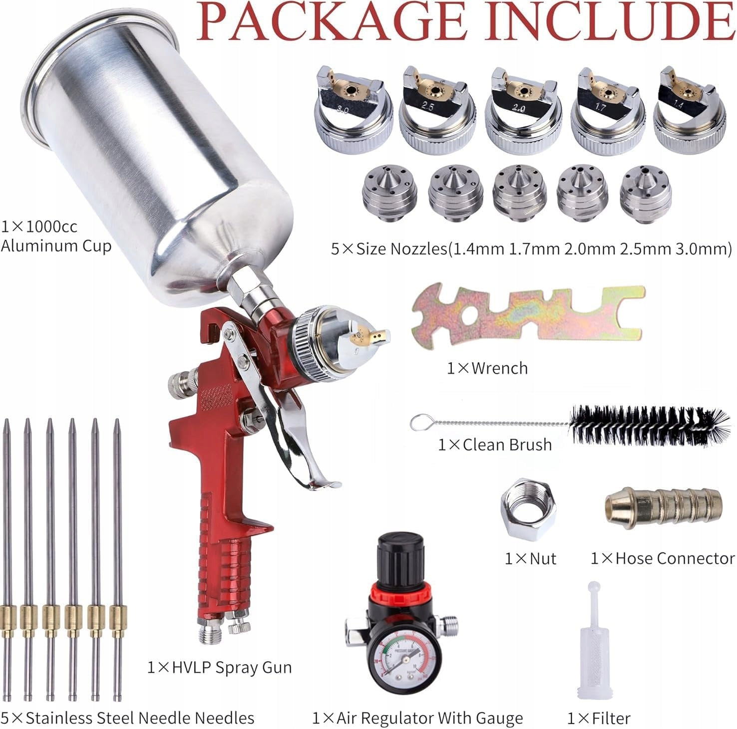 PAINT GUN HVLP WOOLUCK CAR SPRAY 5x NOZZLE 1L Manufacturer code 0098771562681