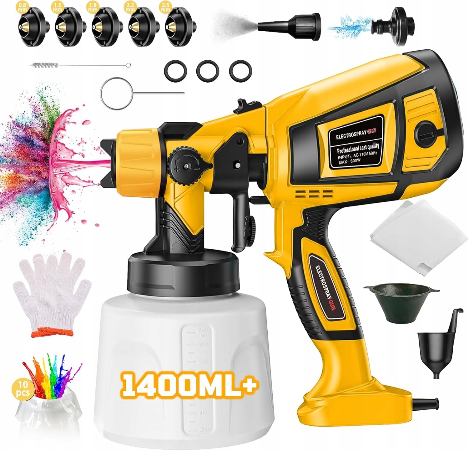 PAINT GUN WALL PAINTING UNIT 1400ML 5 NOZZLES + 3 SPRAY PATTERNS