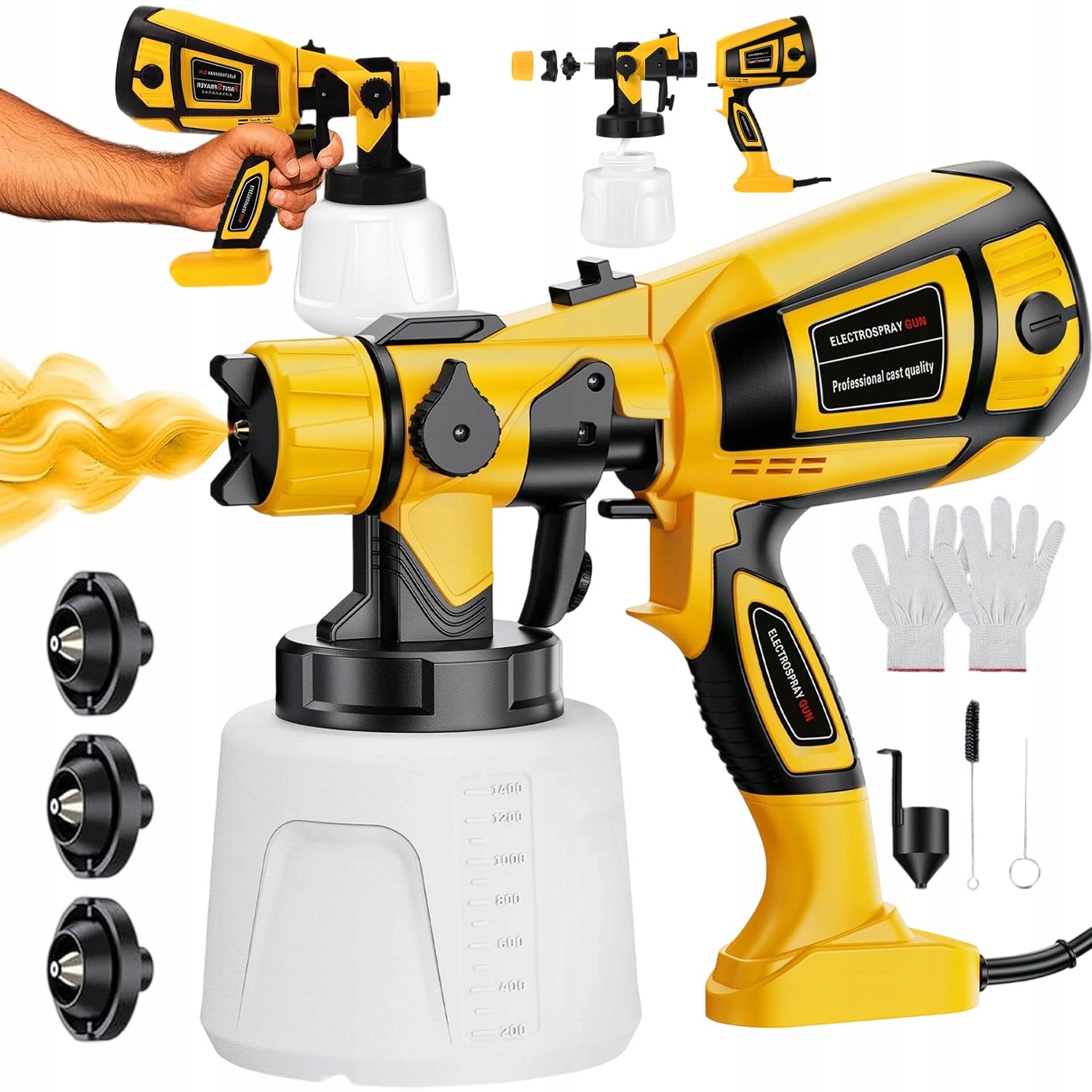 PAINT SPRAYER ELECTRIC GUN 1400ml 4 COPPER NOZZLES 850W