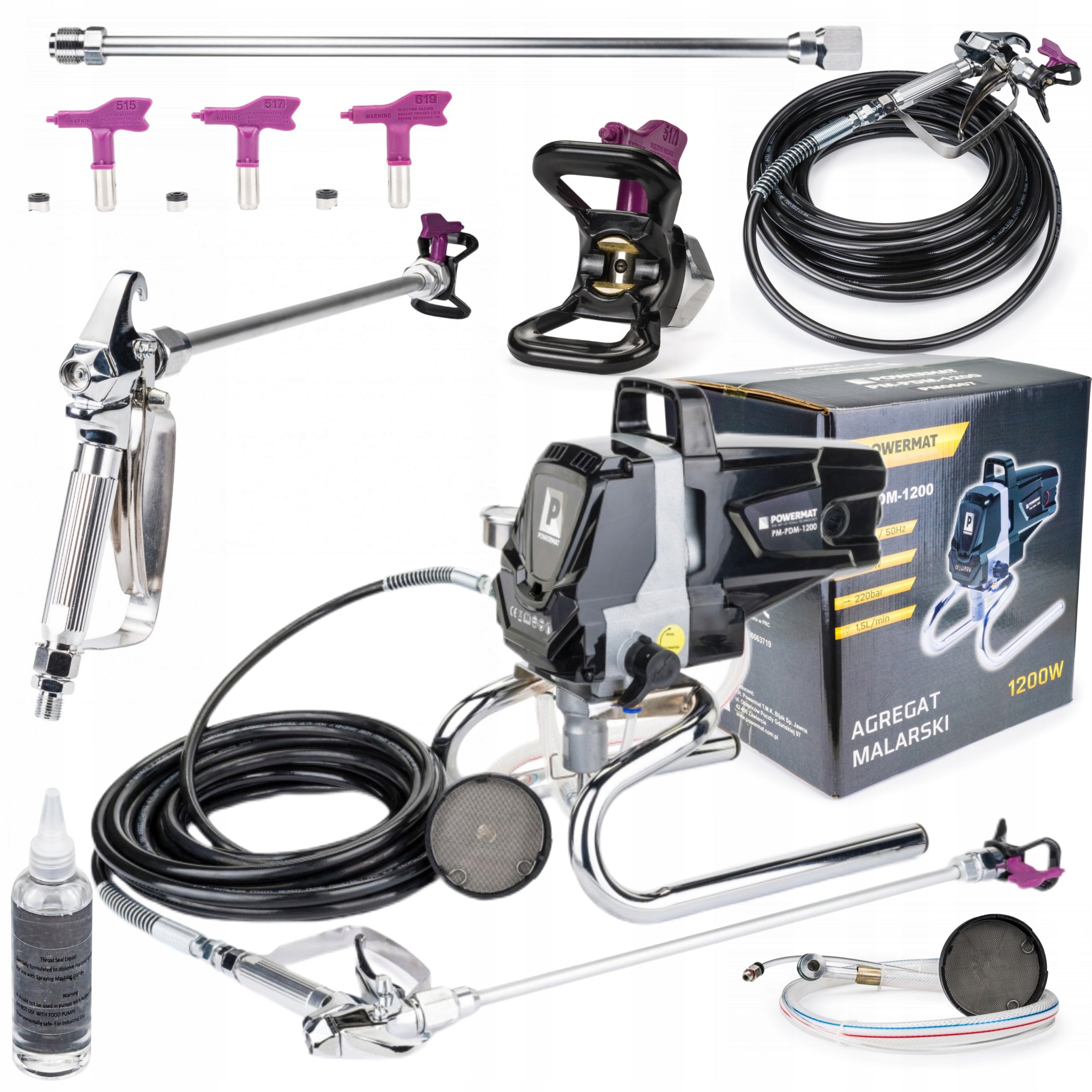 PAINT SPRAYER HYDRODYNAMIC GUN 220 BAR +EXTENSION +NOZZLES SET