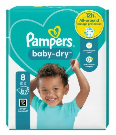 PAMPERS BABY-DRY 17 + KG SIZE 8 - 27 PIECES
