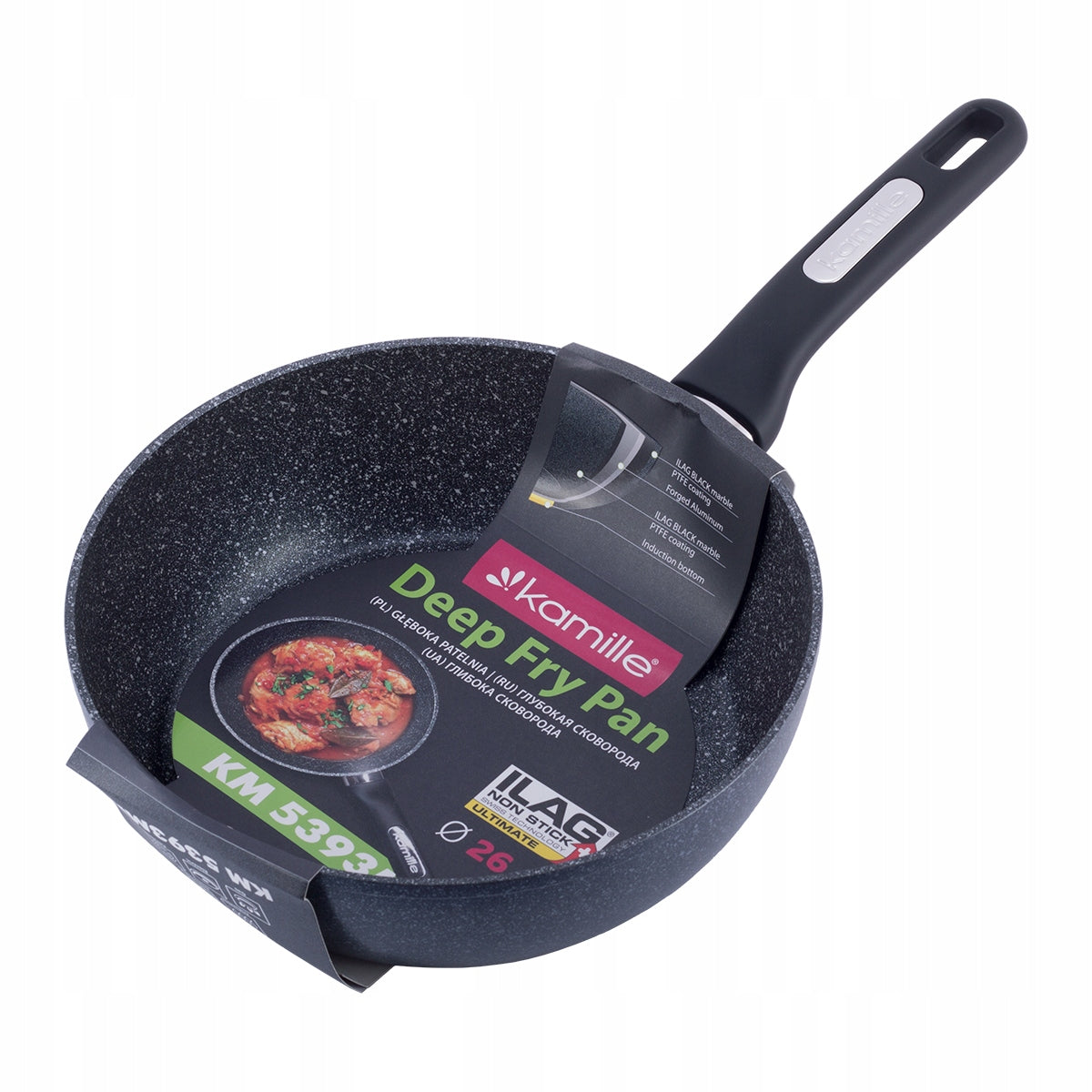 PAN 26 CM MARBLE DEEP THICK TRADITIONAL WOK GAS INDUCTION KAMILLE Packaging status original