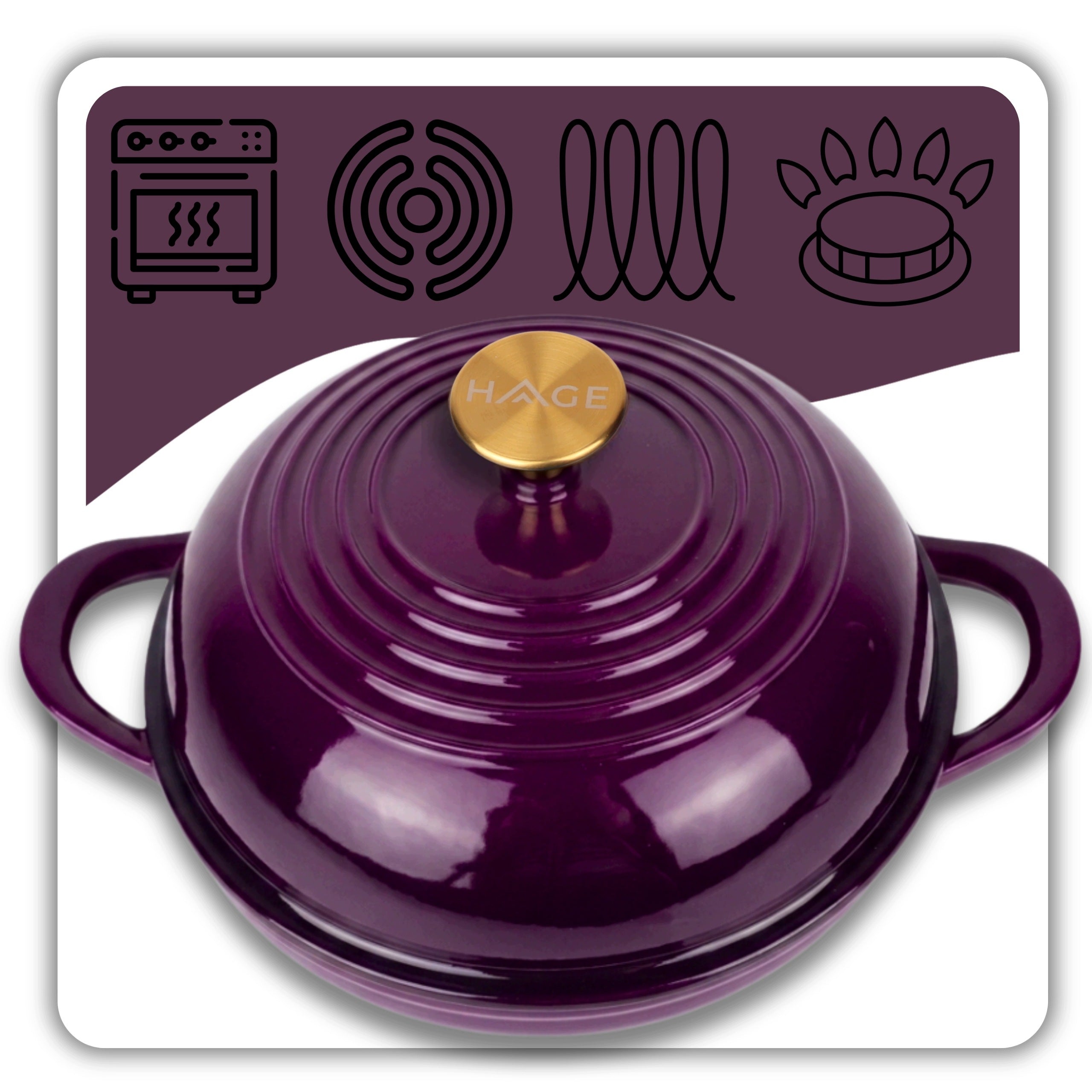 PAN BAKING POT CAST IRON BREAD 26CM GAS OVEN EGGPLANT Packaging status original