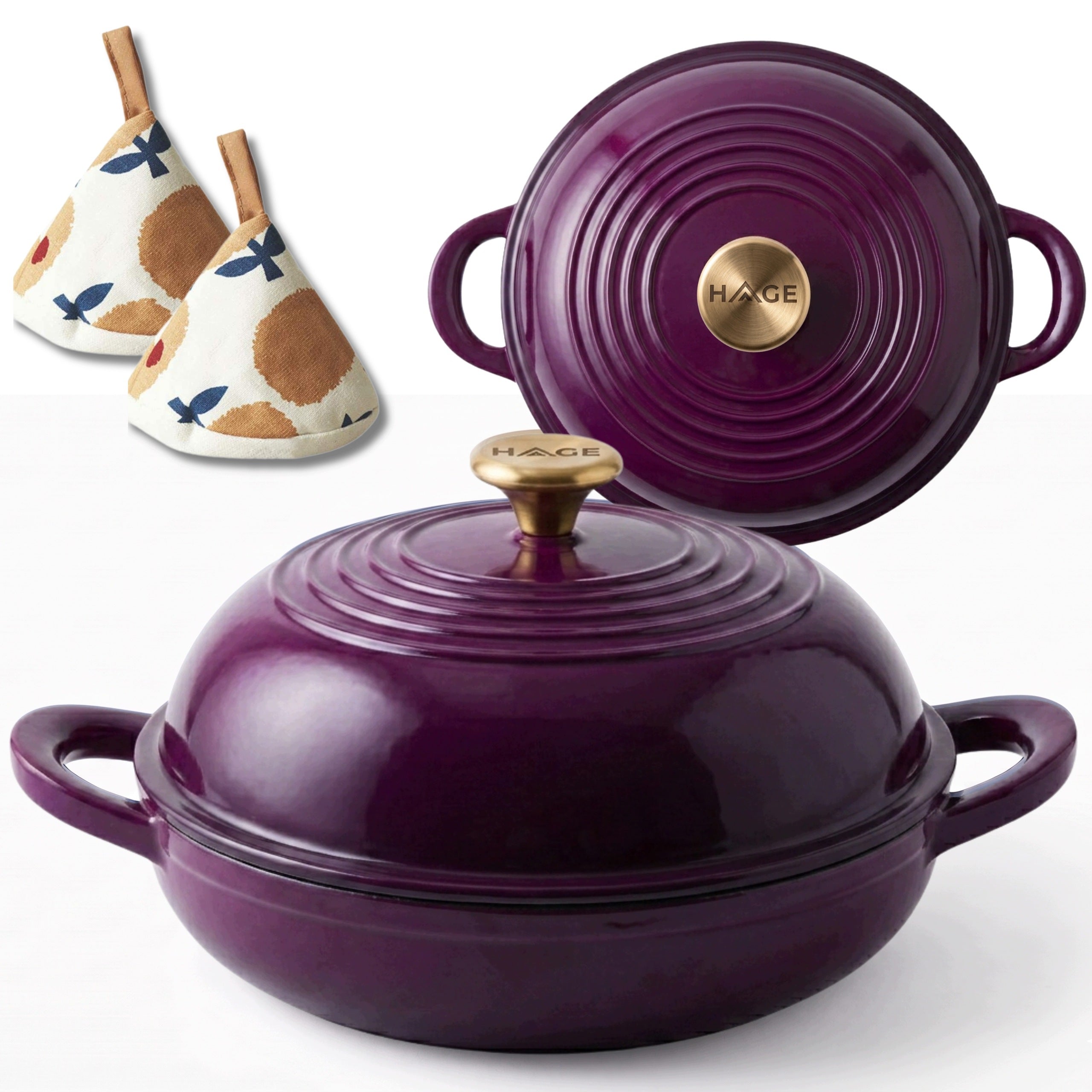 PAN BAKING POT CAST IRON BREAD 26CM GAS OVEN EGGPLANT