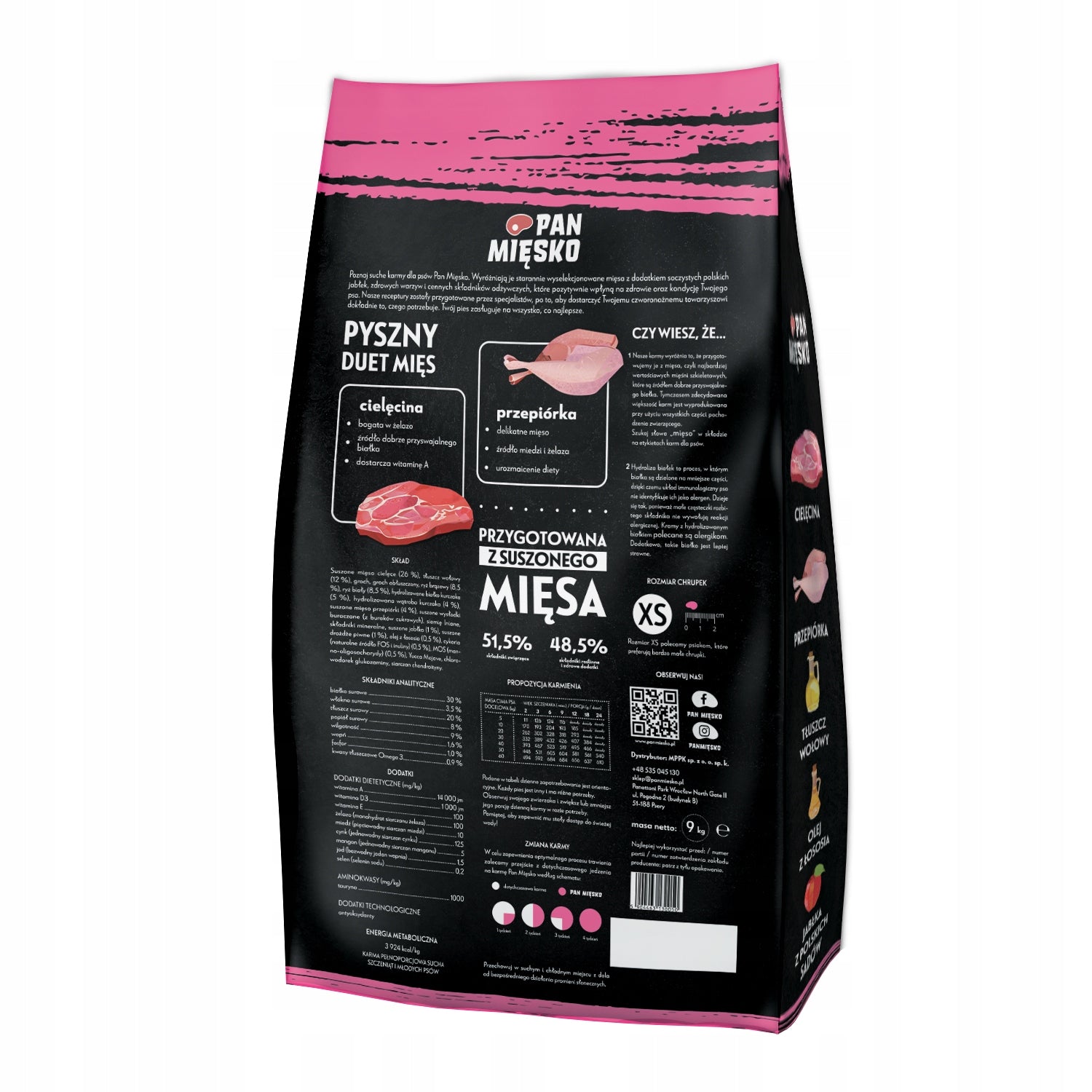 PAN MIĘSKO Veal with Quail 3kg XS for puppies of small breeds Manufacturer code E116
